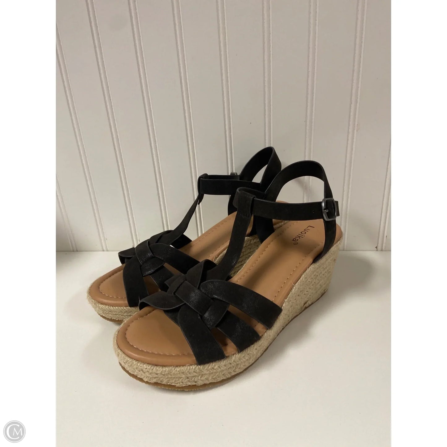 Sandals Heels Wedge By Clothes Mentor In Black, Size: 9.5