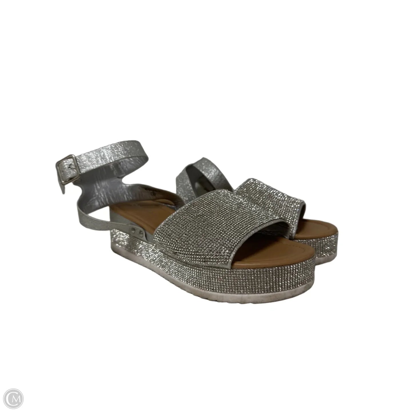Sandals Heels Platform By Top Moda In Silver, Size: 9