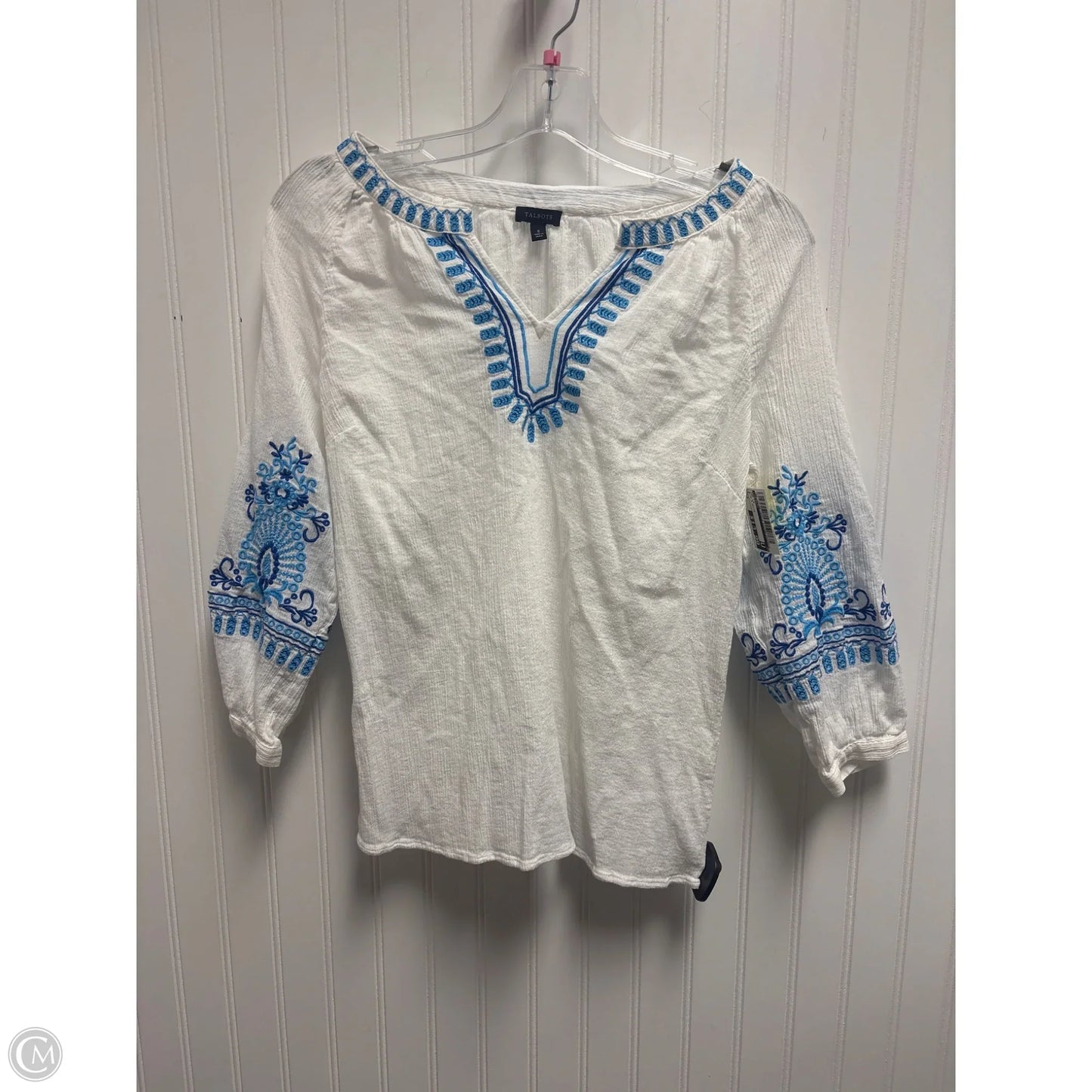 Top Long Sleeve By Talbots In Blue & White, Size: S