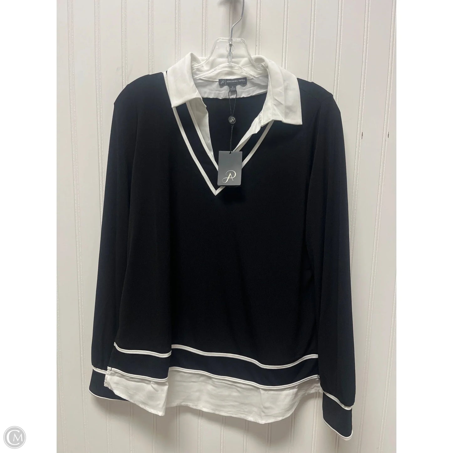 Top Long Sleeve By Adrianna Papell In Black & White, Size: M