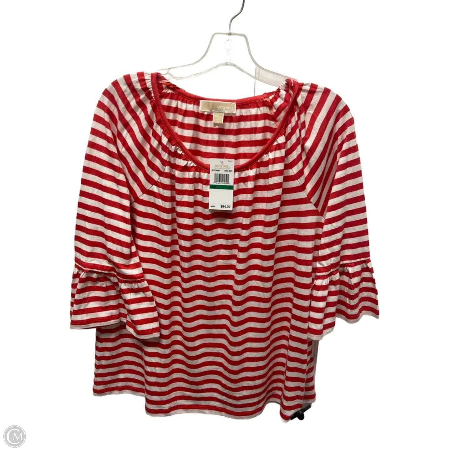 Top 3/4 Sleeve By Michael By Michael Kors In Striped Pattern, Size: L