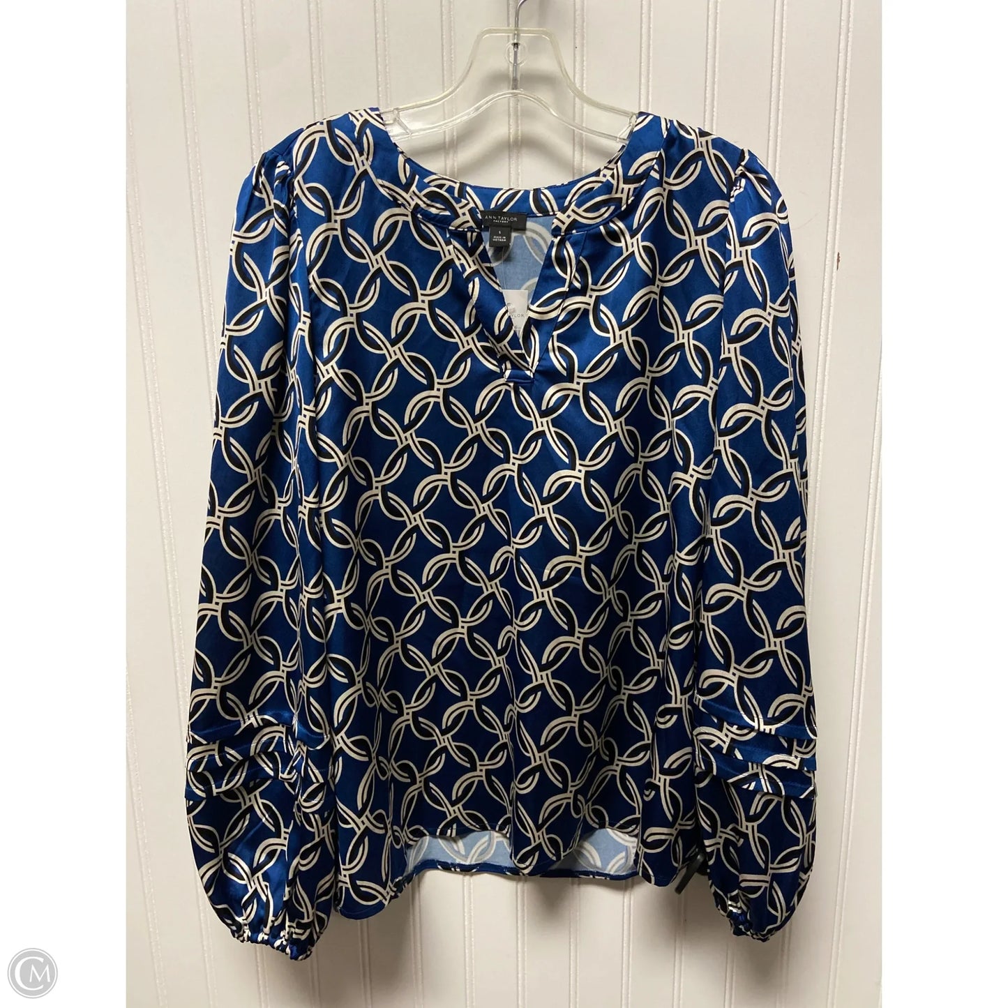 Top Long Sleeve By Ann Taylor In Blue & White, Size: S