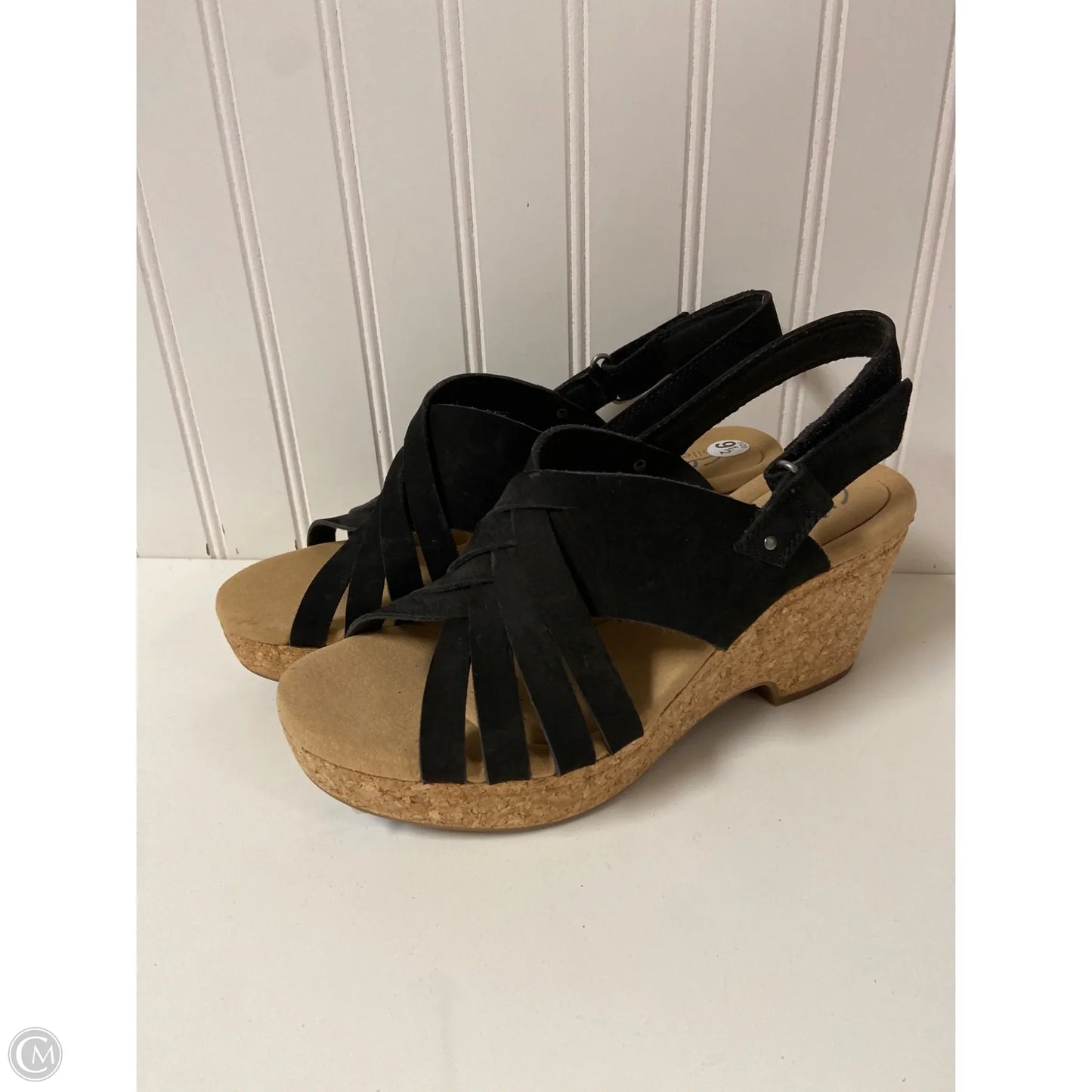 Sandals Heels Wedge By Clarks In Black, Size: 9.5