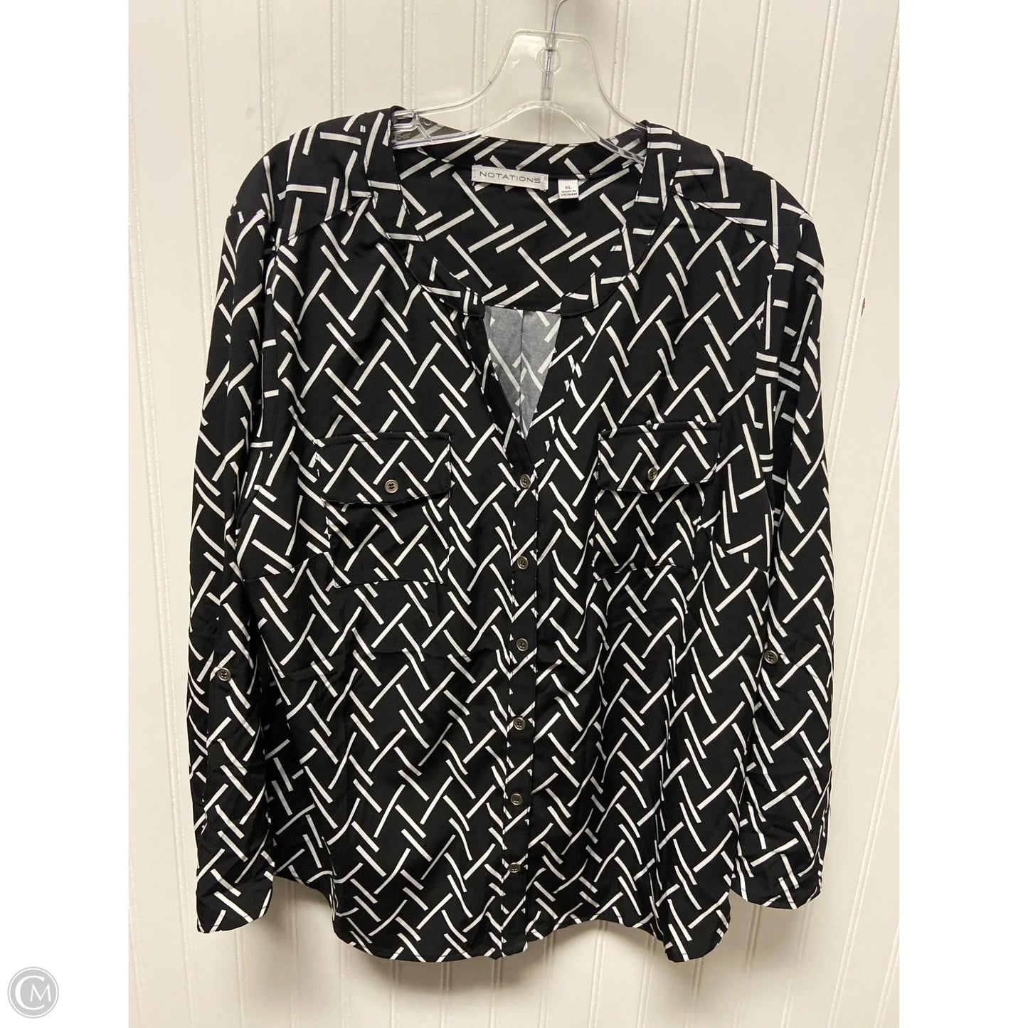 Top Long Sleeve By Notations In Black & White, Size: Xl