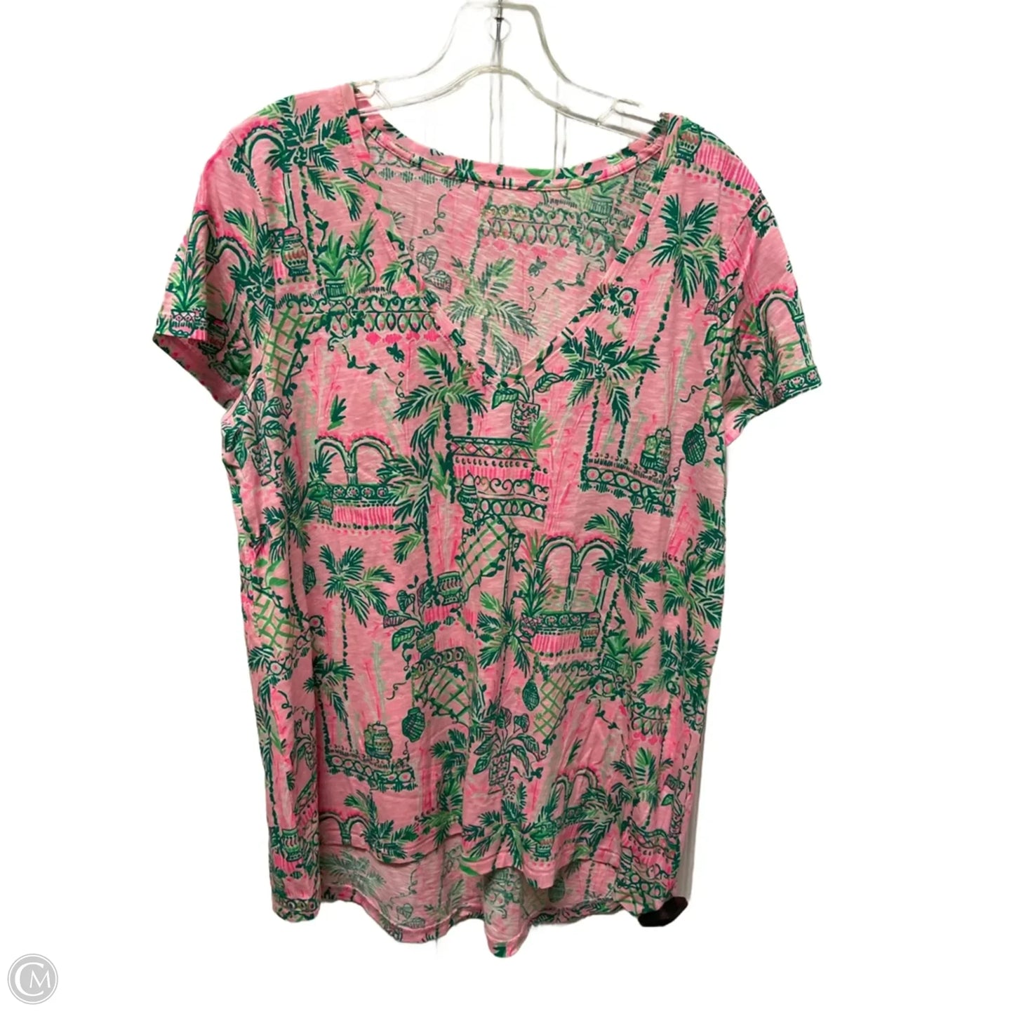 Top Short Sleeve Designer By Lilly Pulitzer In Green & Pink, Size: L