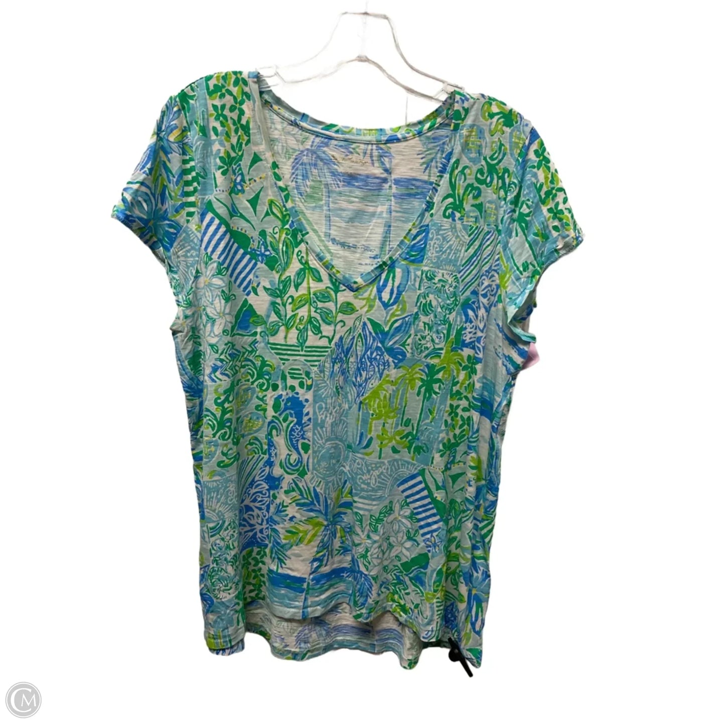 Top Short Sleeve Designer By Lilly Pulitzer In Blue & Green, Size: L