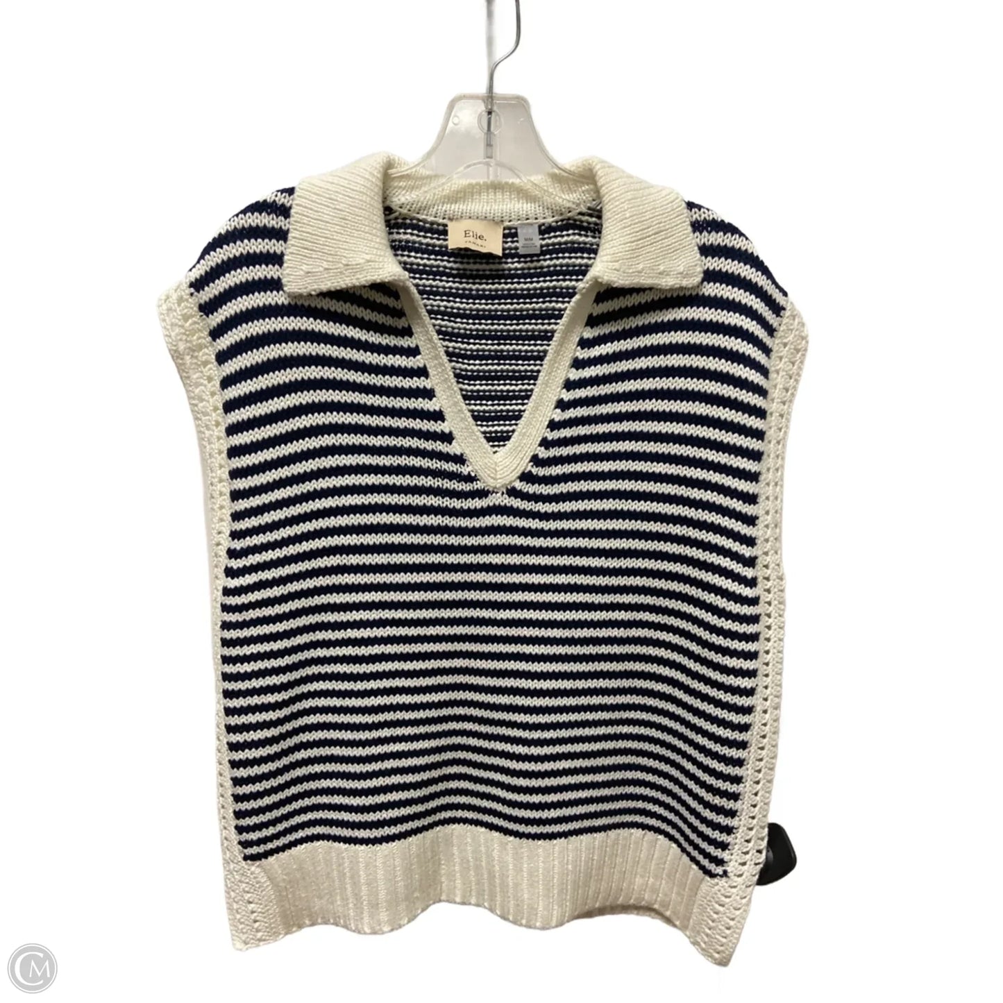 Vest Sweater By Elie Tahari In Blue & White, Size: M