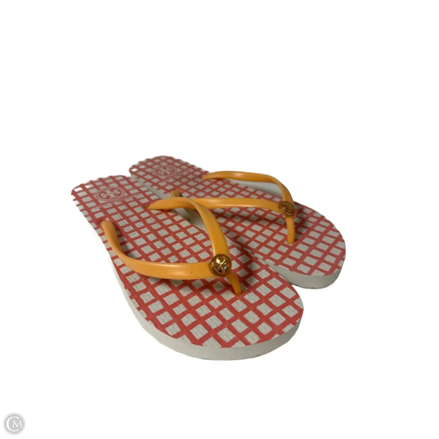 Sandals Designer By Tory Burch In Orange & White, Size: 8