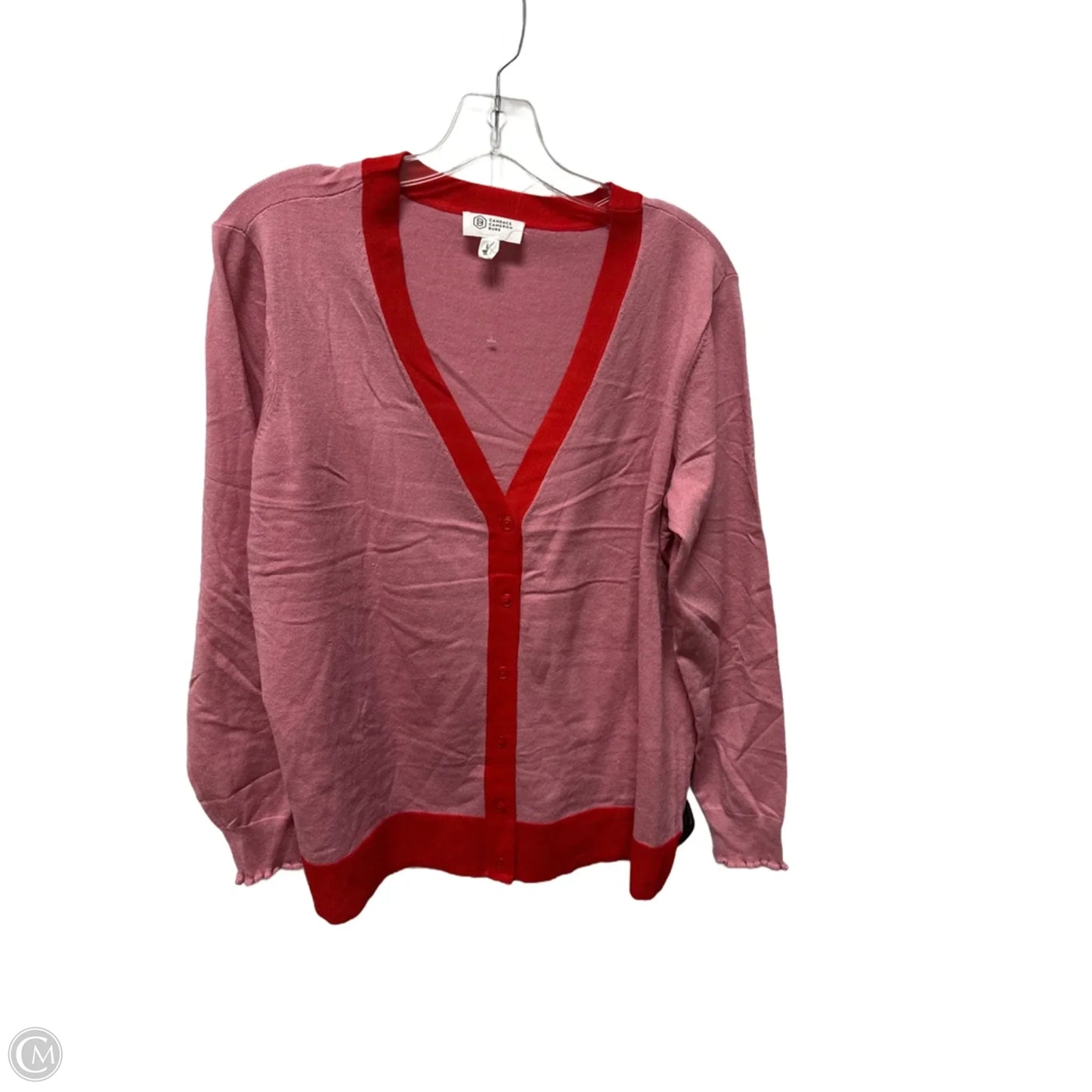 Sweater Cardigan By Candace Cameron Bure In Pink & Red, Size: L