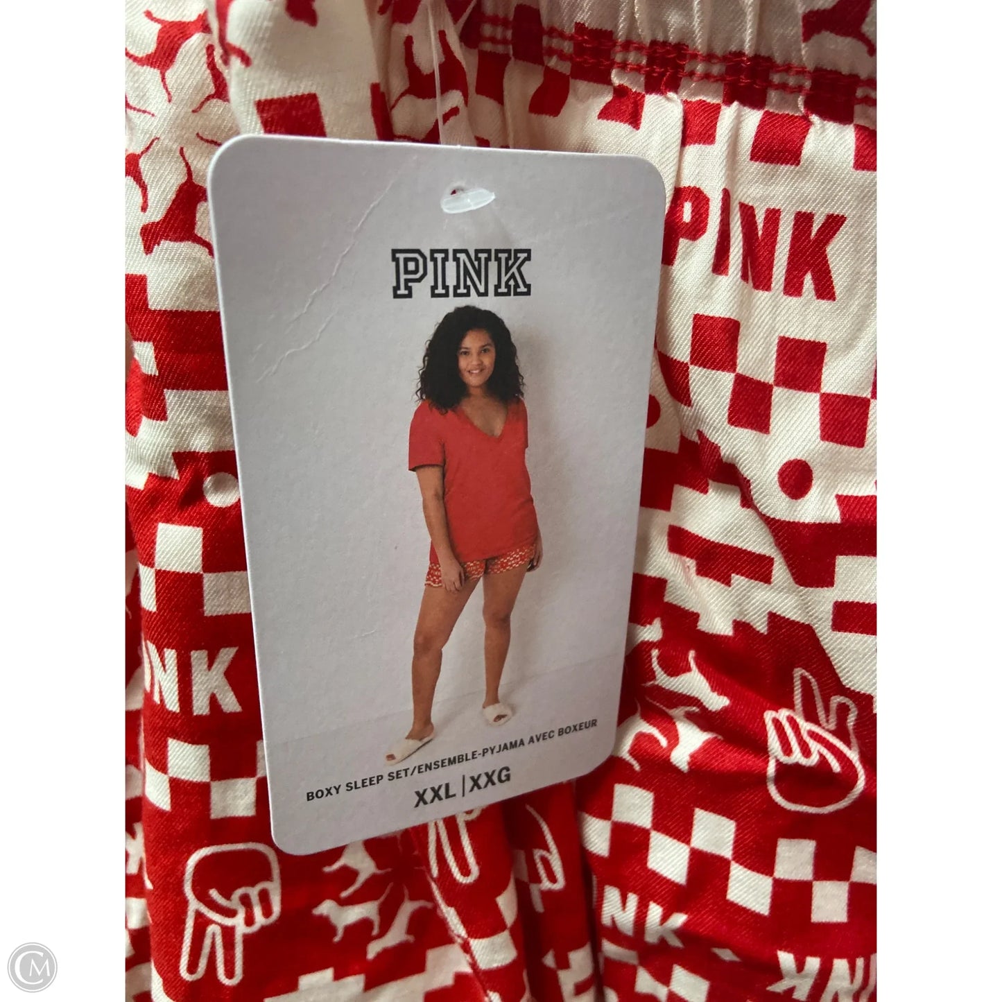 Pajamas 2pc By Pink In Cream & Red, Size: 1x