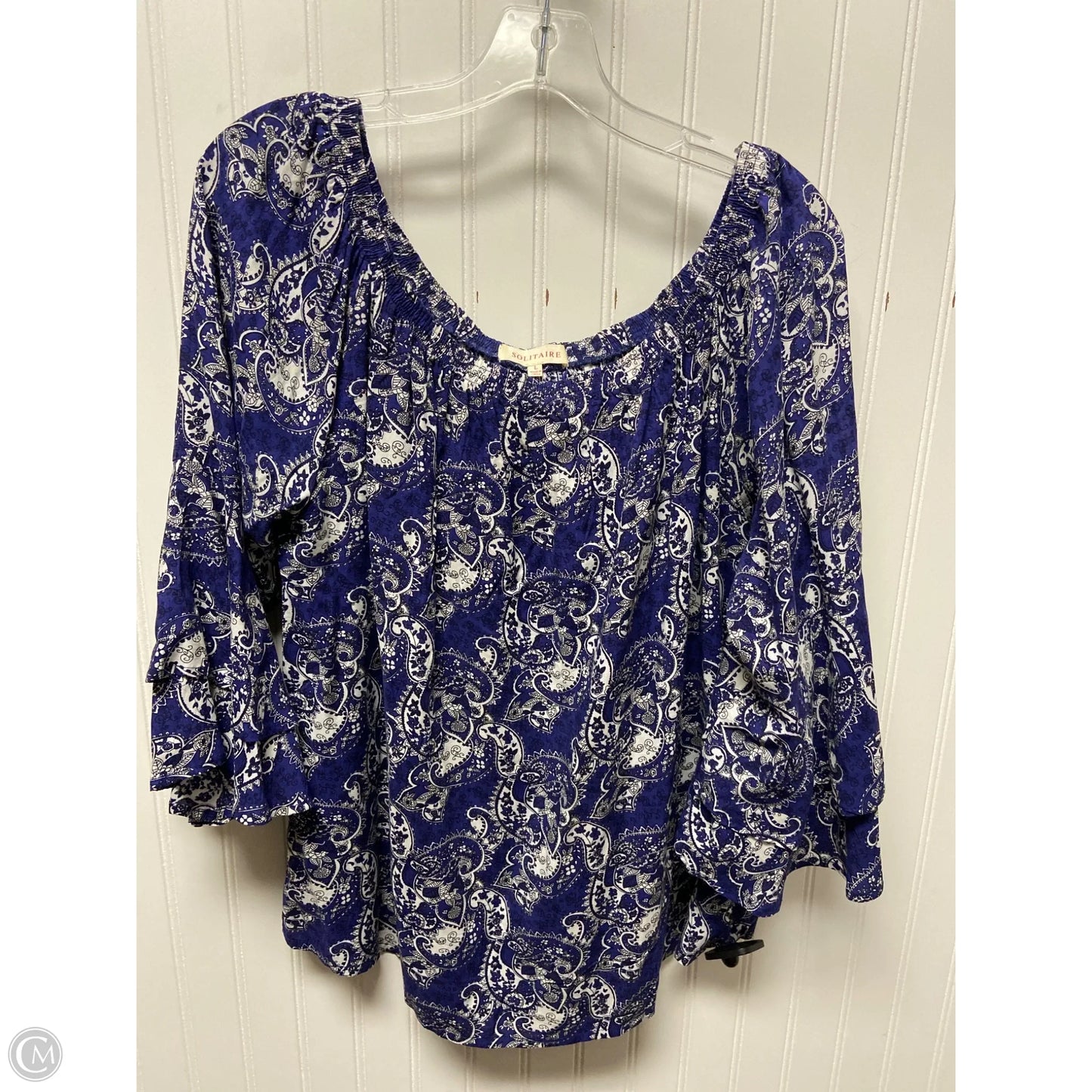 Top Long Sleeve By Solitaire In Blue, Size: L