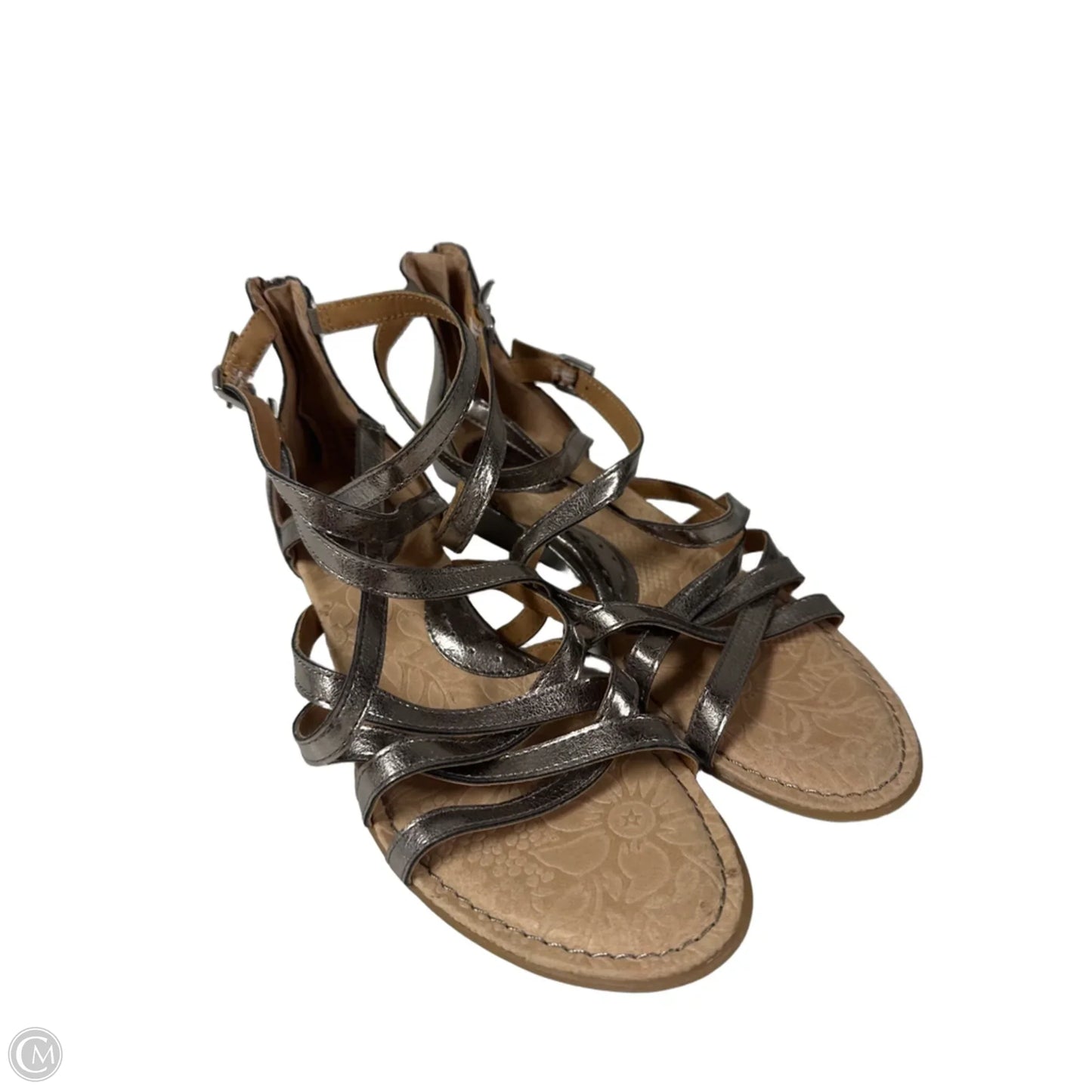 Sandals Heels Kitten By Boc In Silver, Size: 7