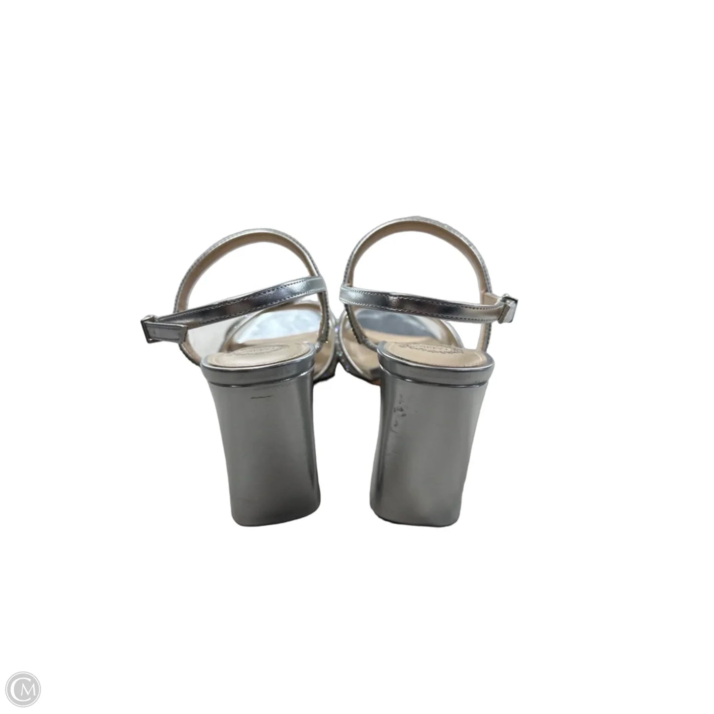Sandals Heels Block By Clothes Mentor In Silver, Size: 9