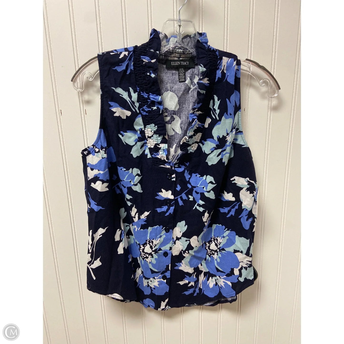 Top Sleeveless By Ellen Tracy In Blue & White, Size: Xs