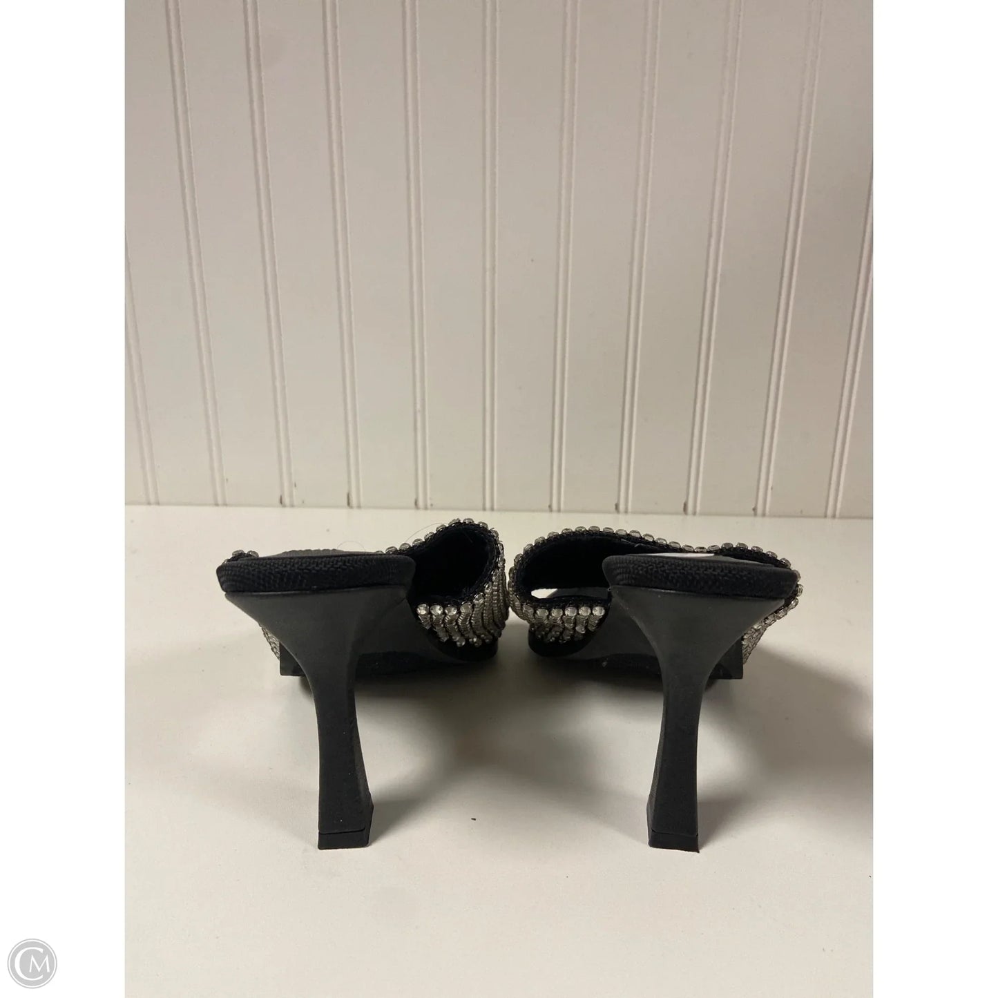 Sandals Heels Stiletto By Steve Madden In Black & Silver, Size: 7