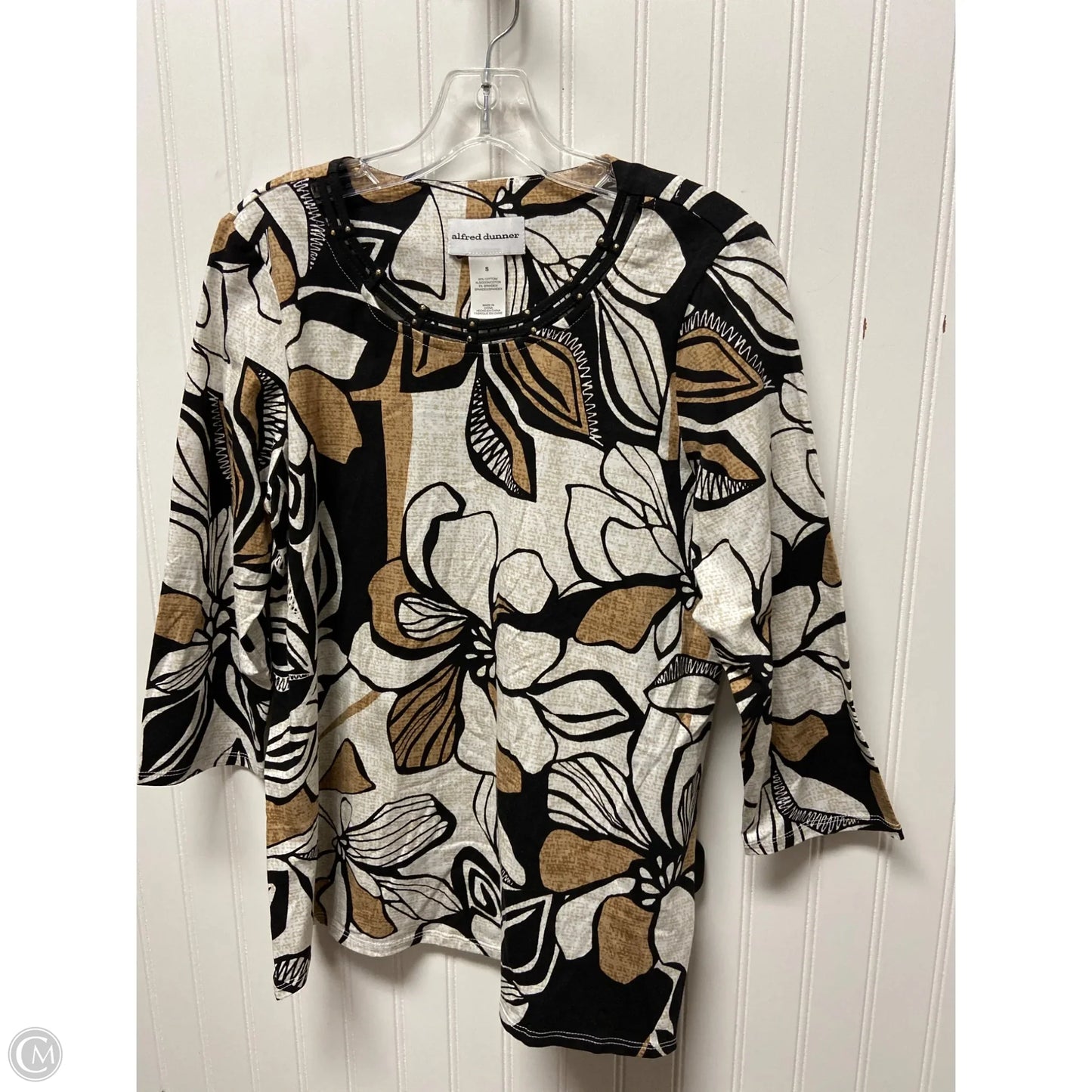 Top Long Sleeve Basic By Alfred Dunner In Black & Tan, Size: S