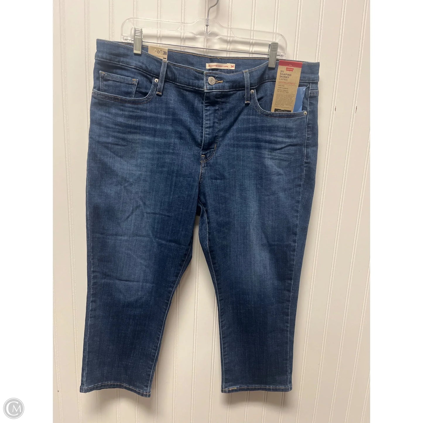 Jeans Cropped By Levis In Blue Denim, Size: 18