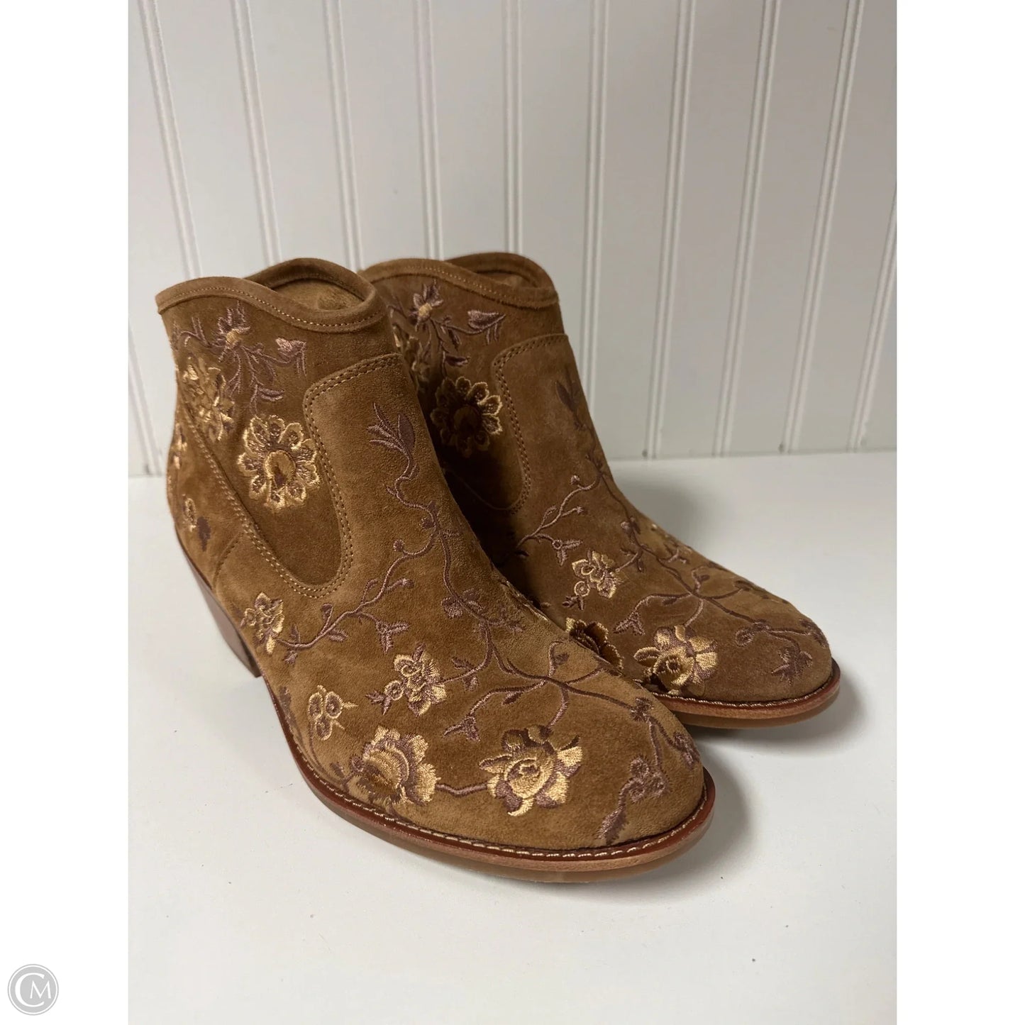 Boots Ankle Heels By Sofft In Brown, Size: 9