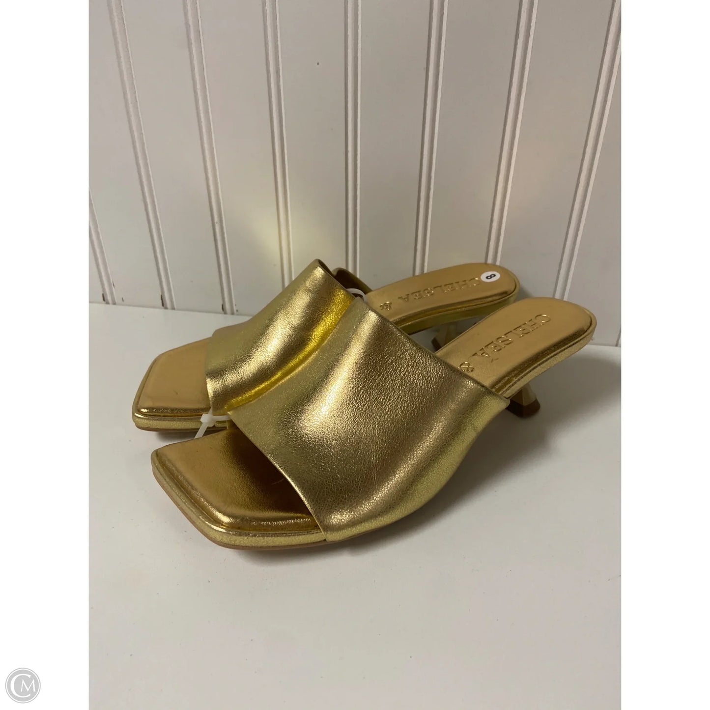 Sandals Heels Kitten By Chelsea And Violet In Gold, Size: 8