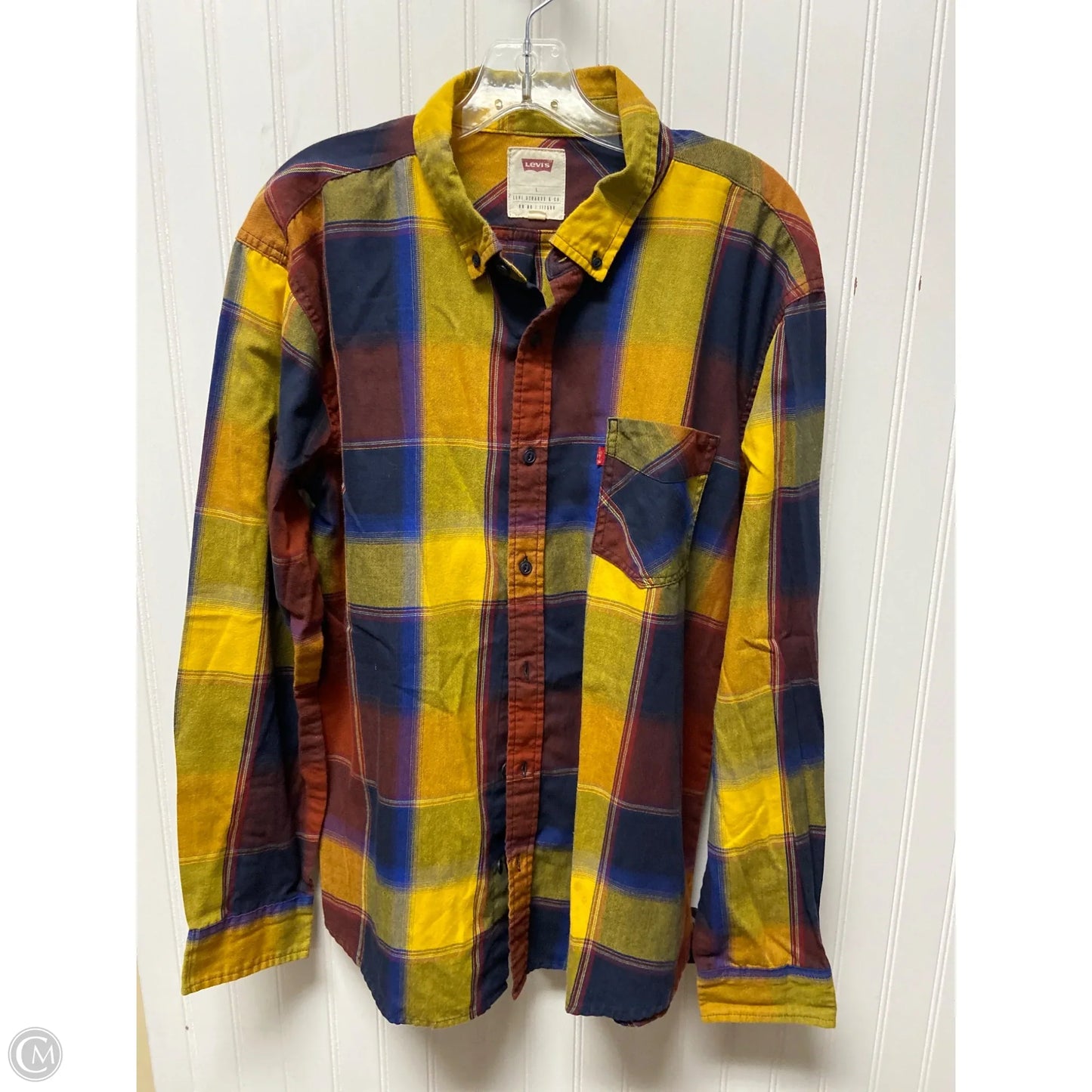 Top Long Sleeve By Levis In Plaid Pattern, Size: L