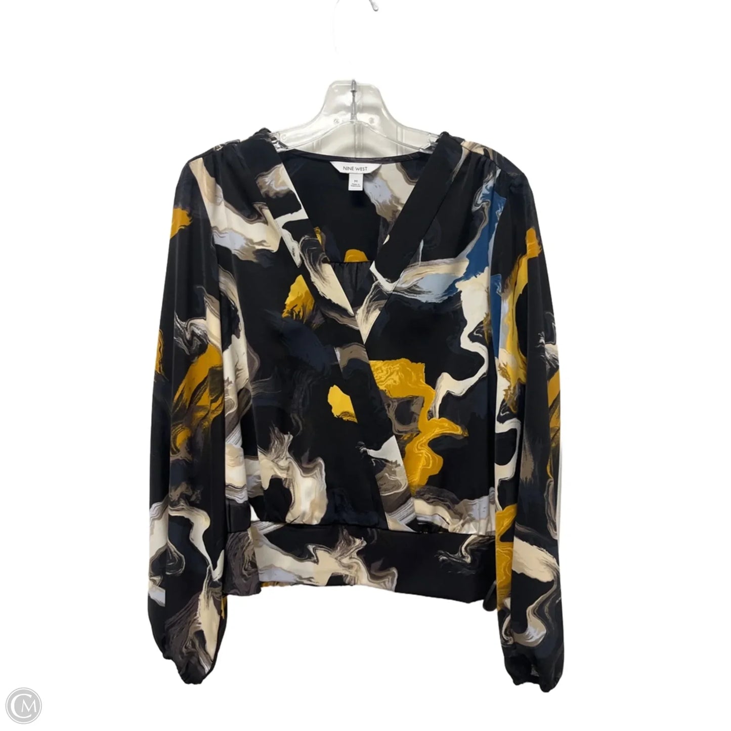 Top Long Sleeve By Nine West In Blue & Yellow, Size: M