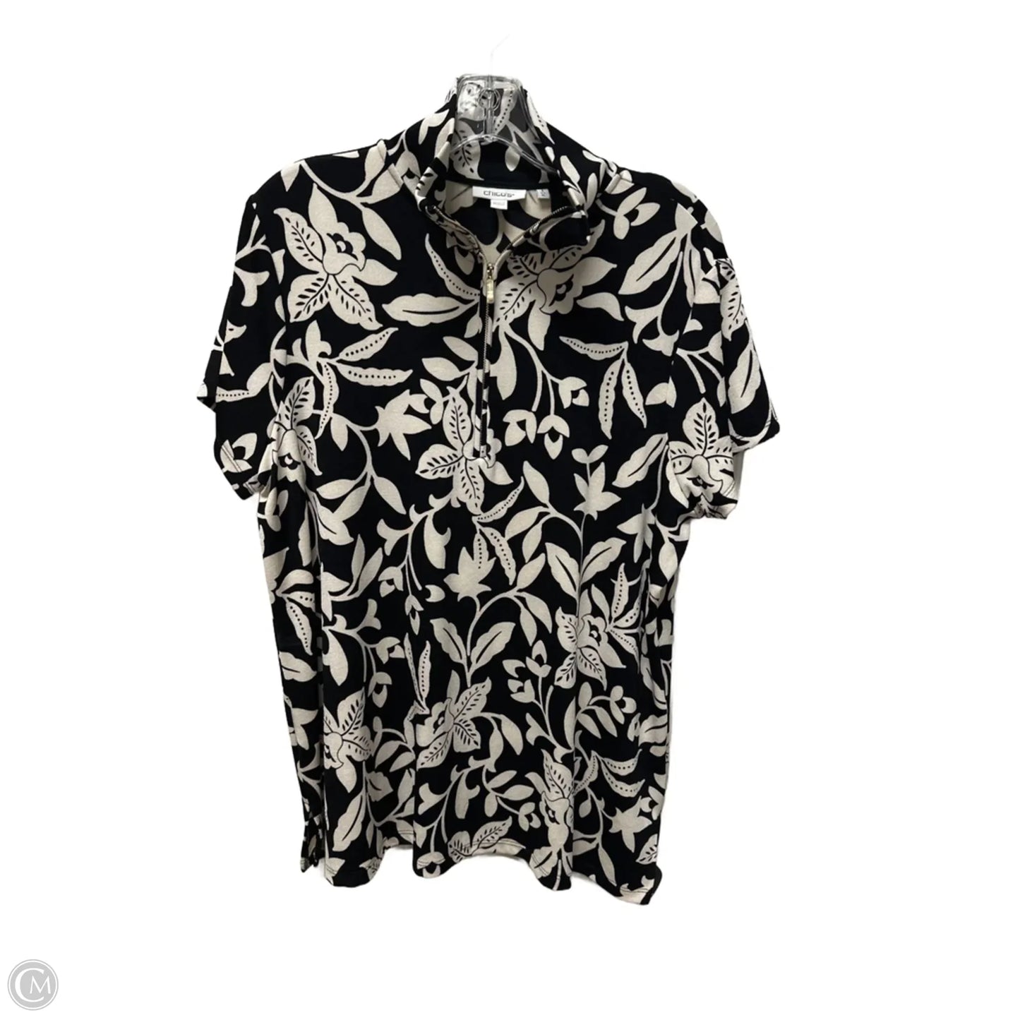 Top Short Sleeve By Chicos In Black & Cream, Size: Xl