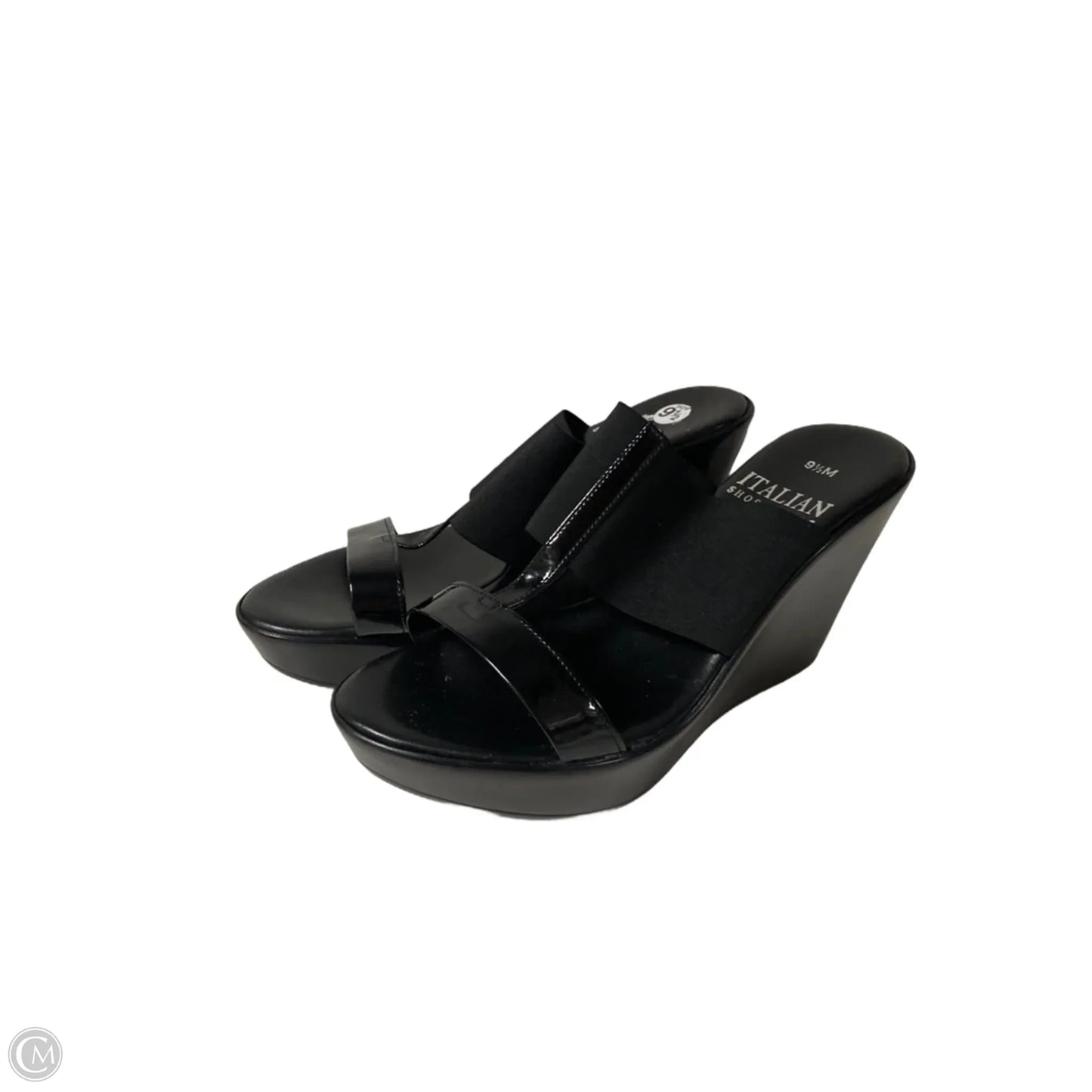 Sandals Heels Wedge By Italian Shoemakers In Black, Size: 9.5