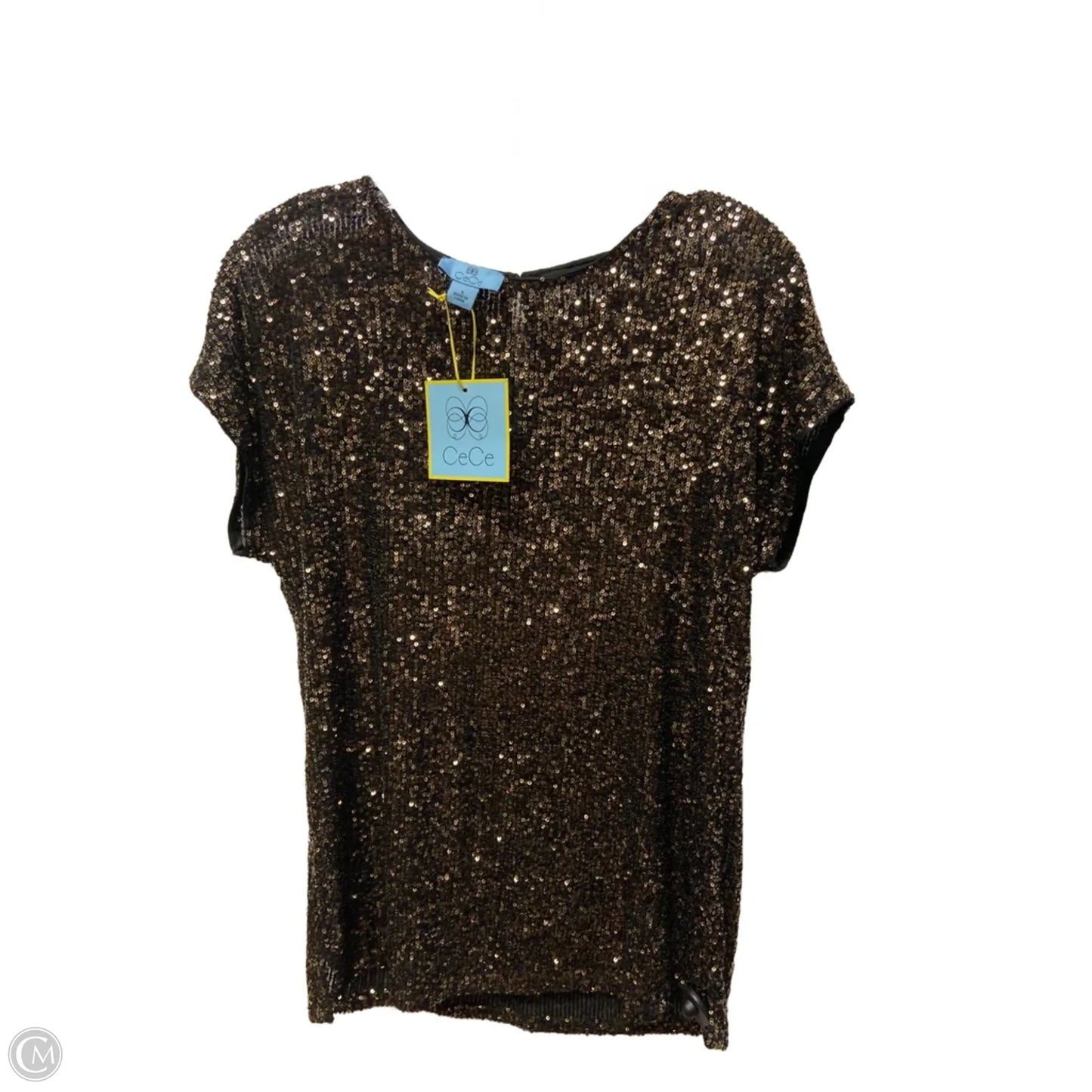 Top Short Sleeve By Cece In Black & Gold, Size: S