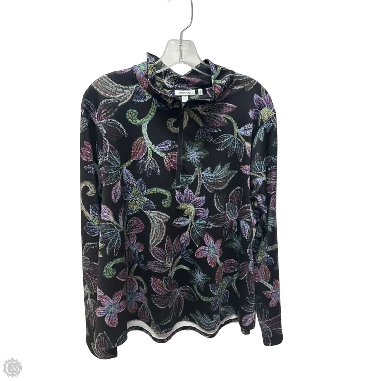 Athletic Top Long Sleeve Collar By Chicos In Black, Size: 2x