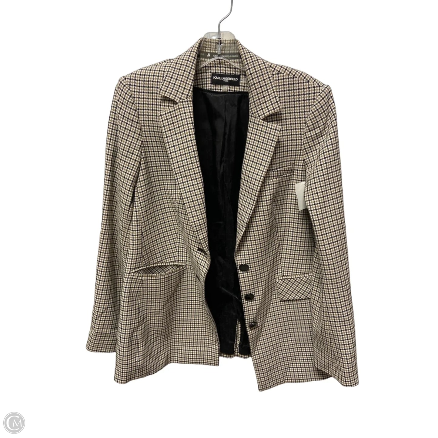 Blazer Designer By Karl Lagerfeld In Black & White, Size: S