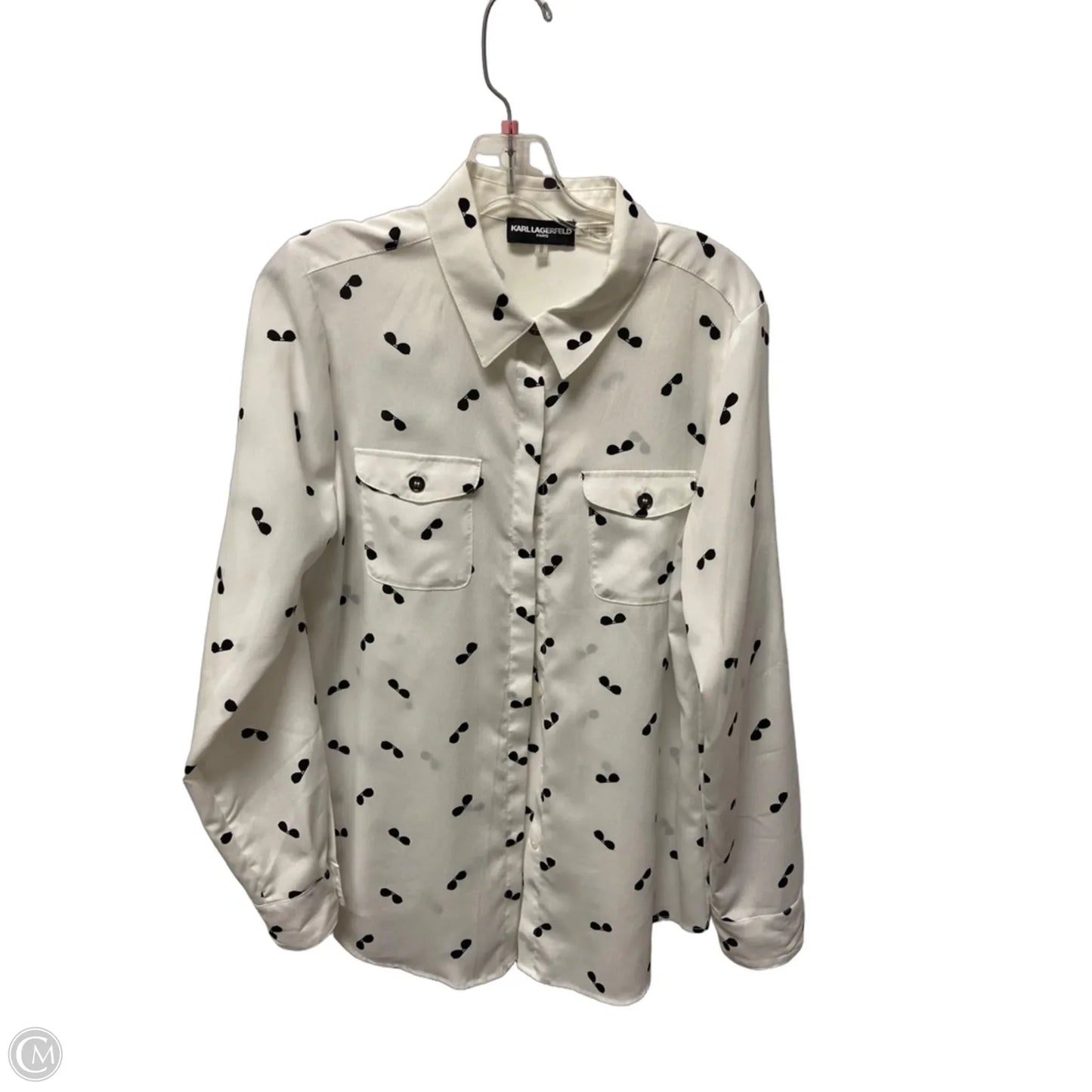 Top Long Sleeve Designer By Karl Lagerfeld In Black & White, Size: M