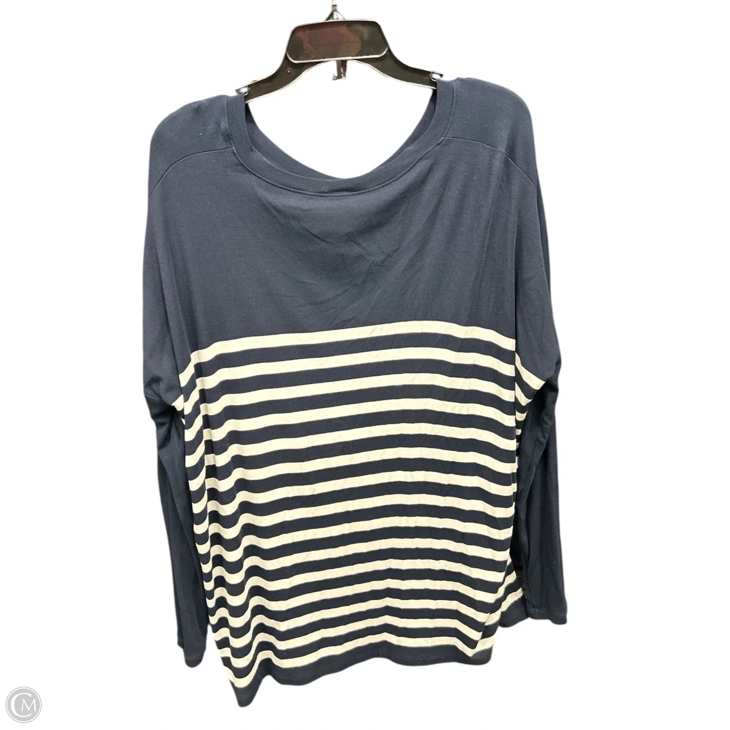 Top Long Sleeve By Cabi In Blue & White, Size: M