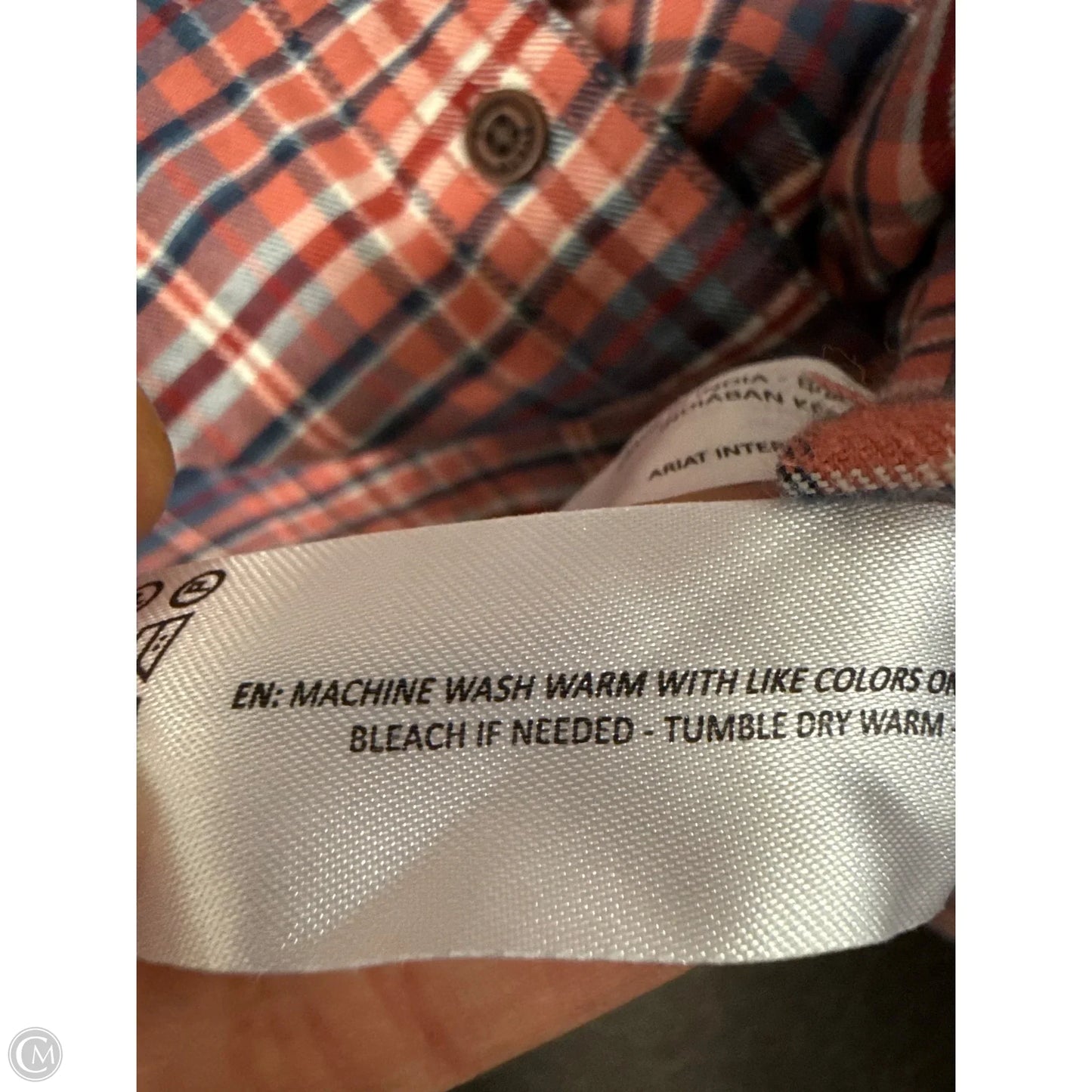 Blouse Long Sleeve By Ariat In Blue & Pink, Size: L