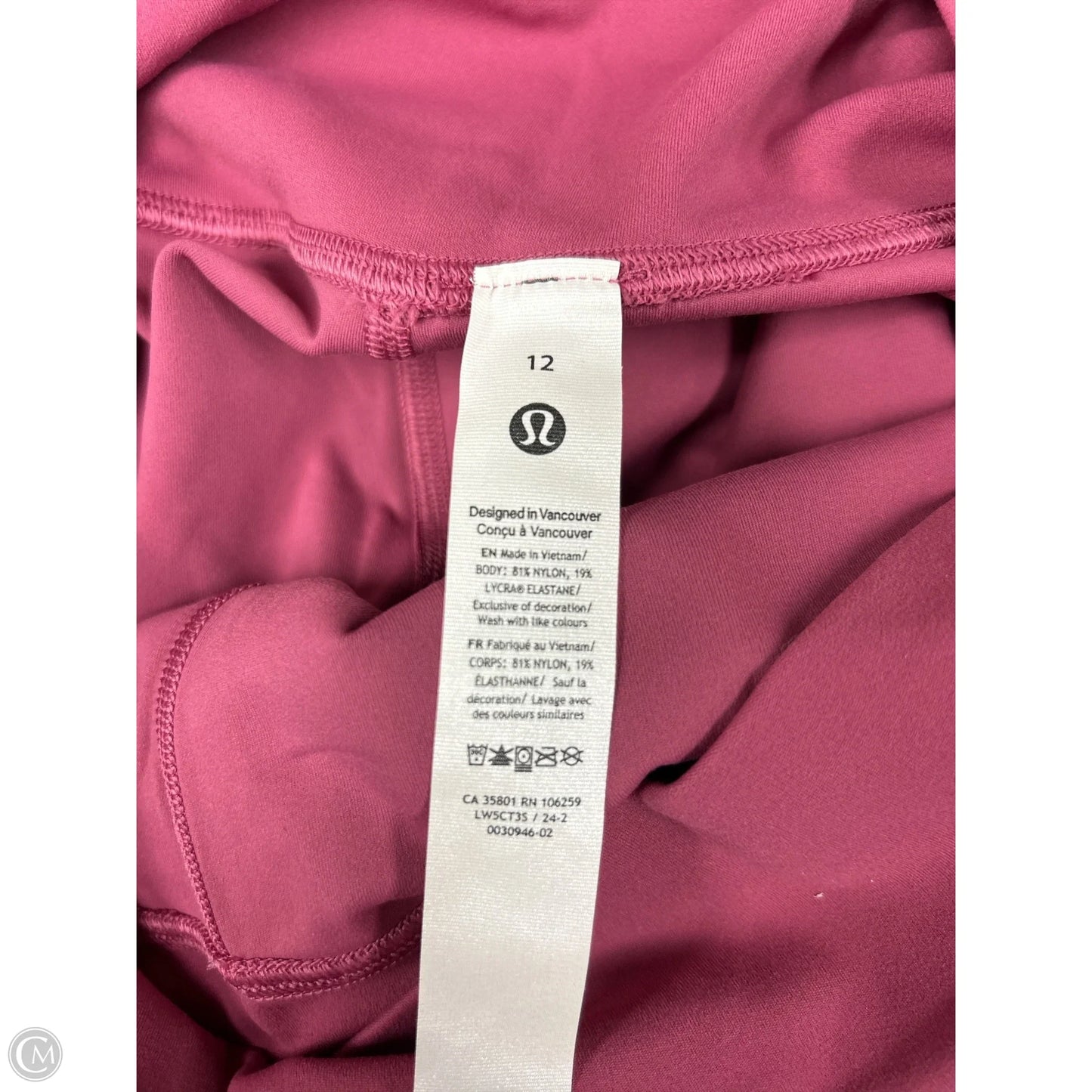 Athletic Leggings By Lululemon In Pink, Size: 12