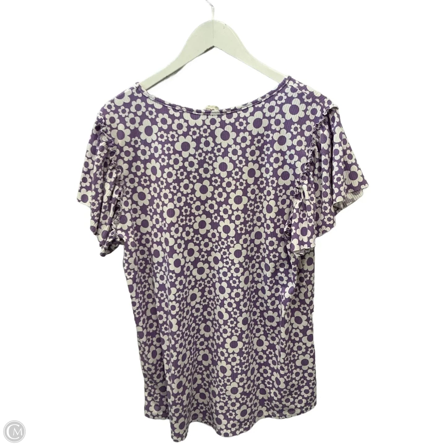 Top Short Sleeve By Lovely Melody In Purple & White, Size: 1x