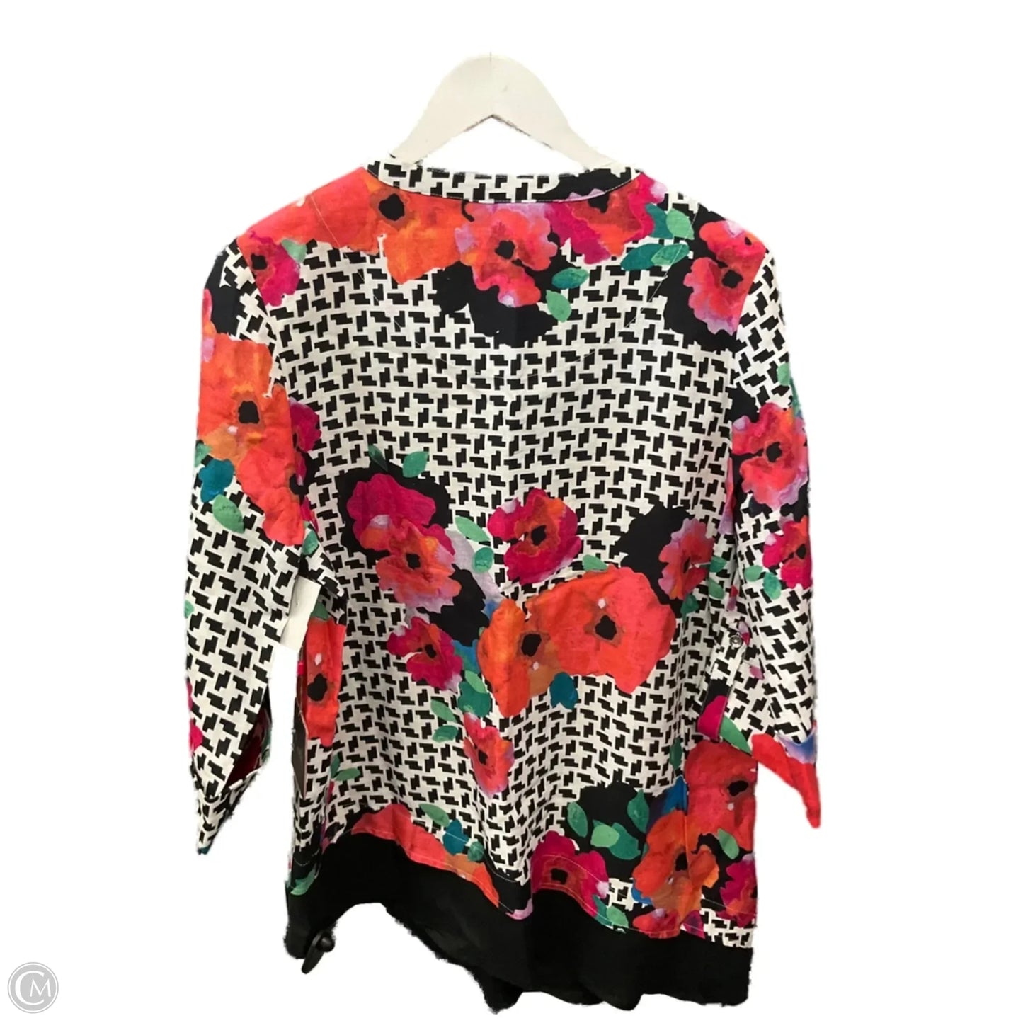 Top 3/4 Sleeve By Rafaella In Black & Pink, Size: L