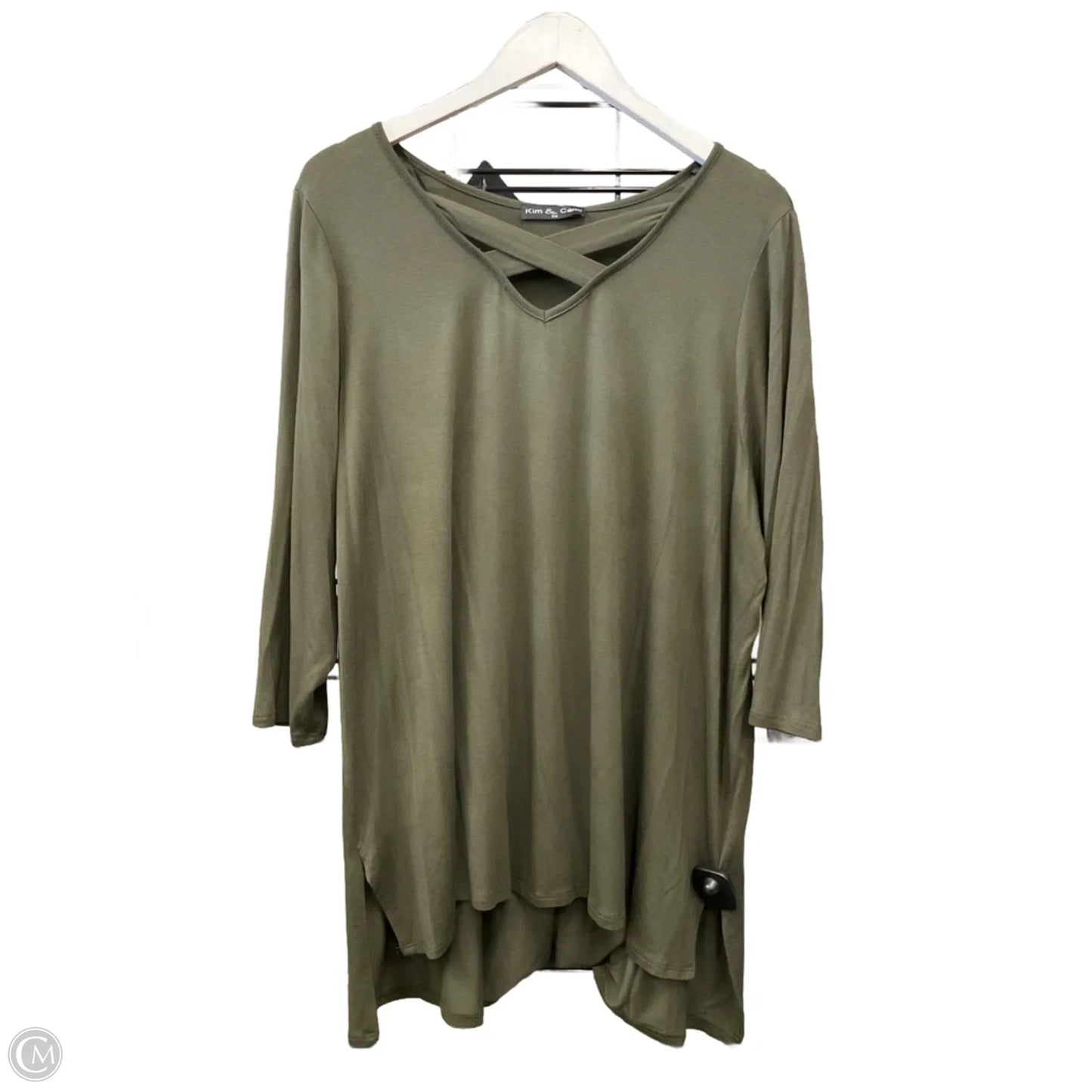 Top 3/4 Sleeve By Kim & Cami In Green, Size: 2x