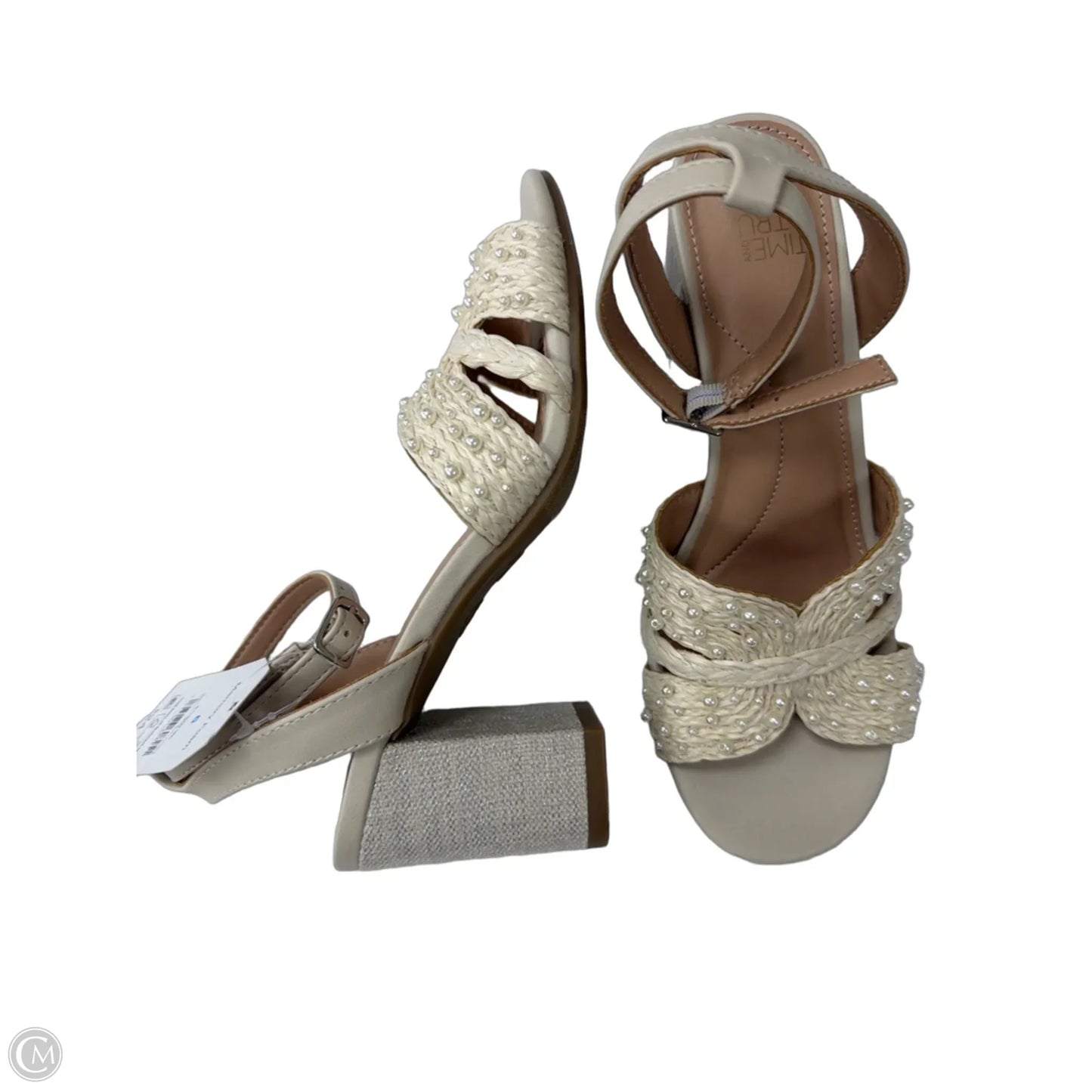 Sandals Heels Block By Time And Tru In Cream, Size: 6