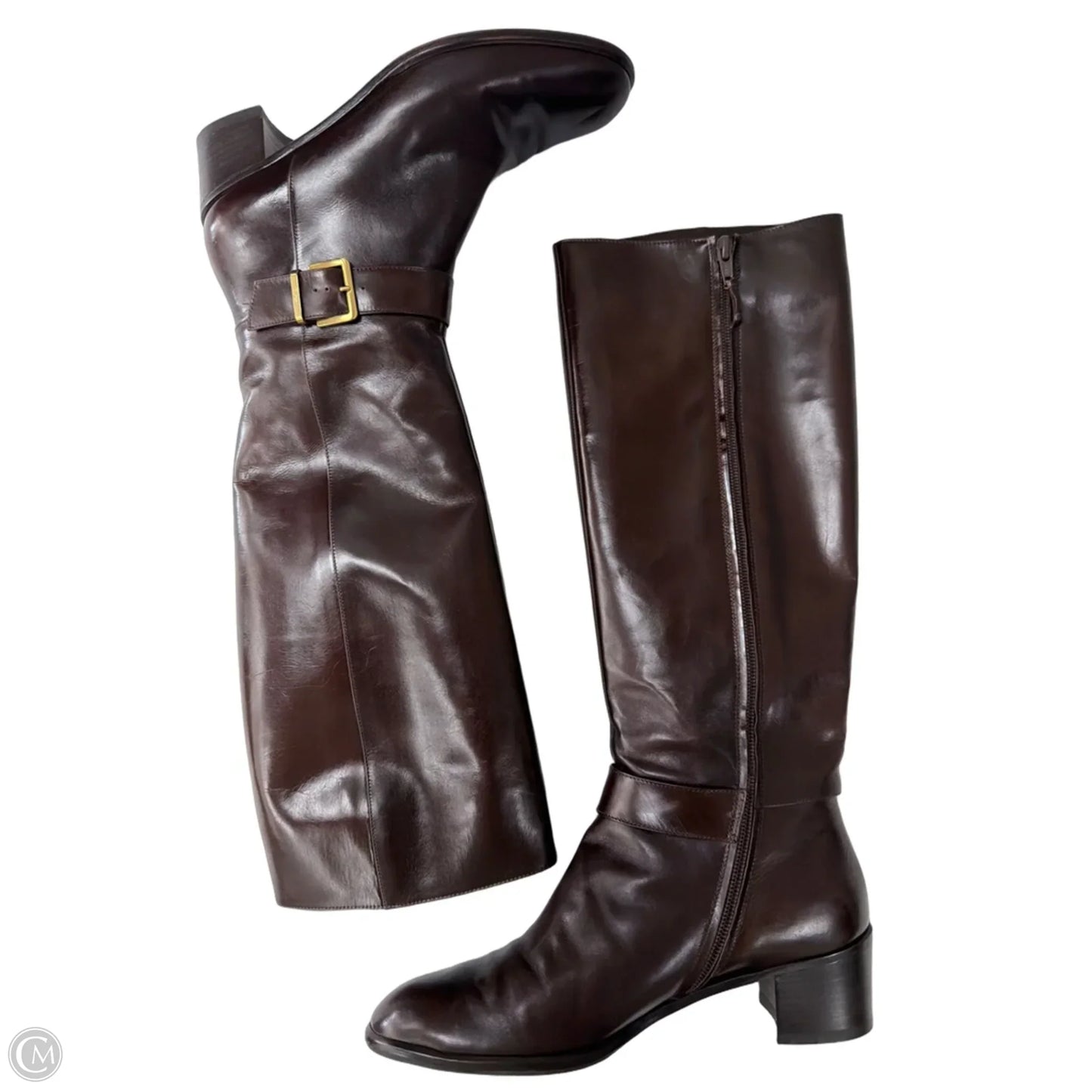 Boots Luxury Designer By Ferragamo In Brown, Size: 7