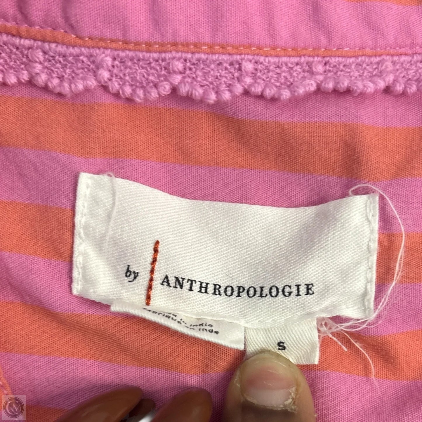 Top Short Sleeve By Anthropologie In Orange & Pink, Size: S