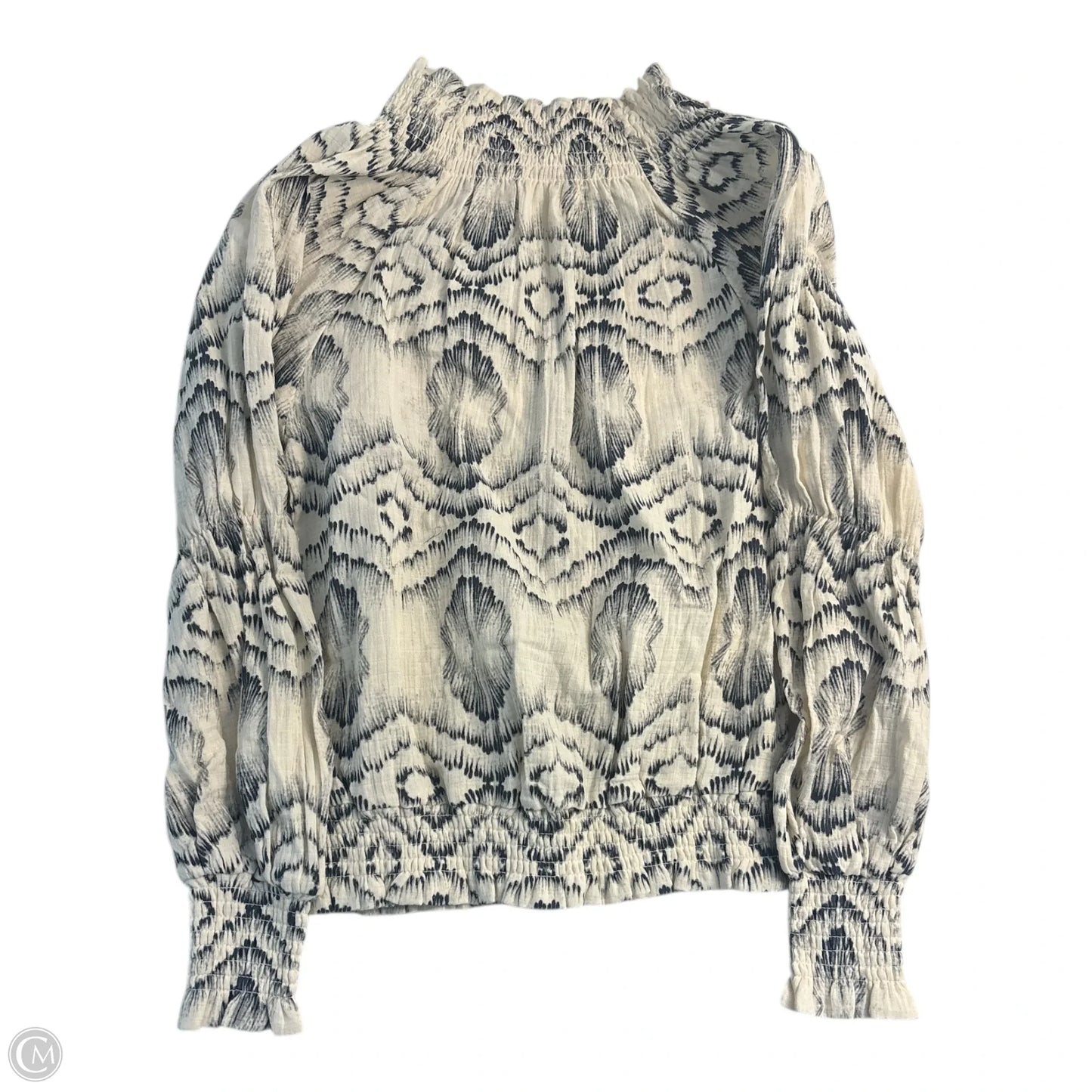 Top Long Sleeve By Porridge In Blue & Cream, Size: S