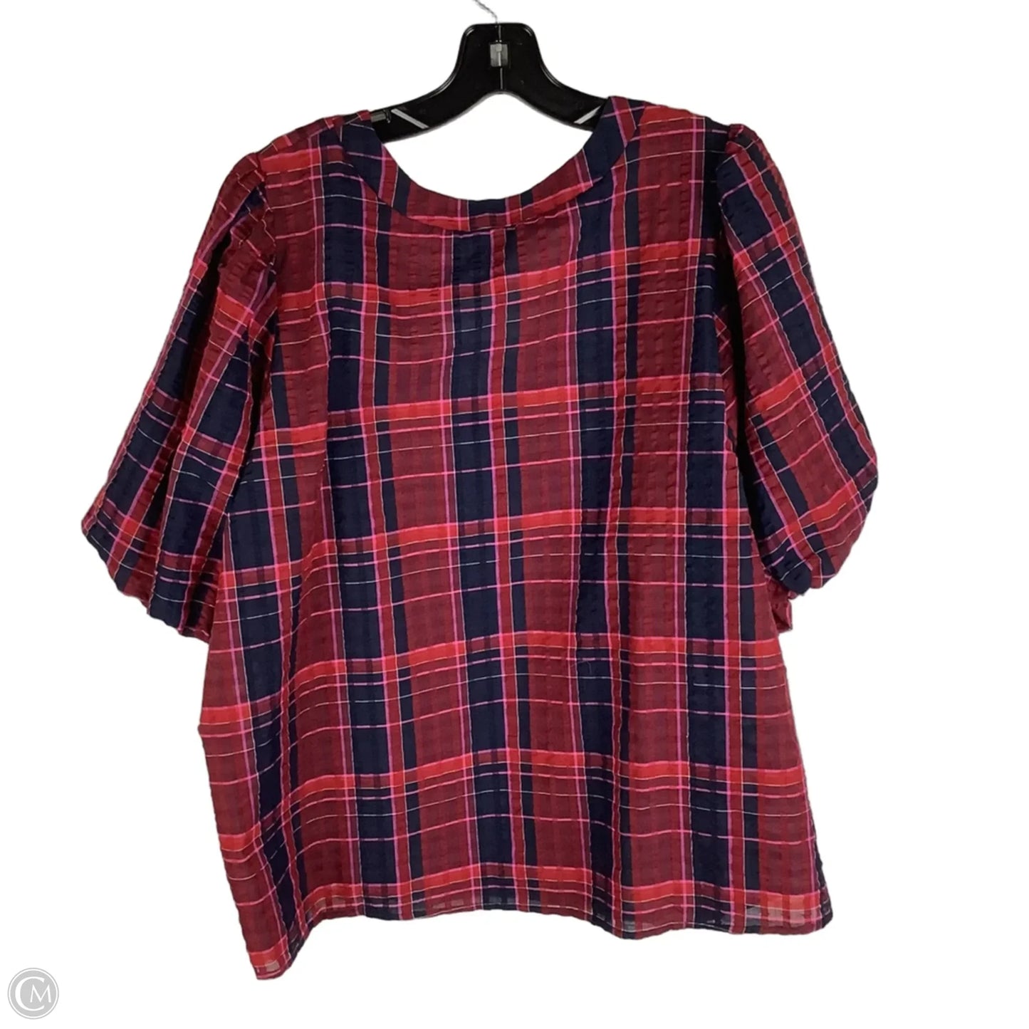 Top Short Sleeve By Loft In Plaid Pattern, Size: Xxl