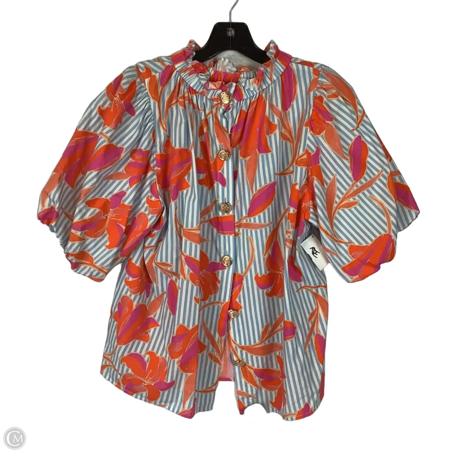 Top Short Sleeve By Thml In Blue & Orange, Size: L