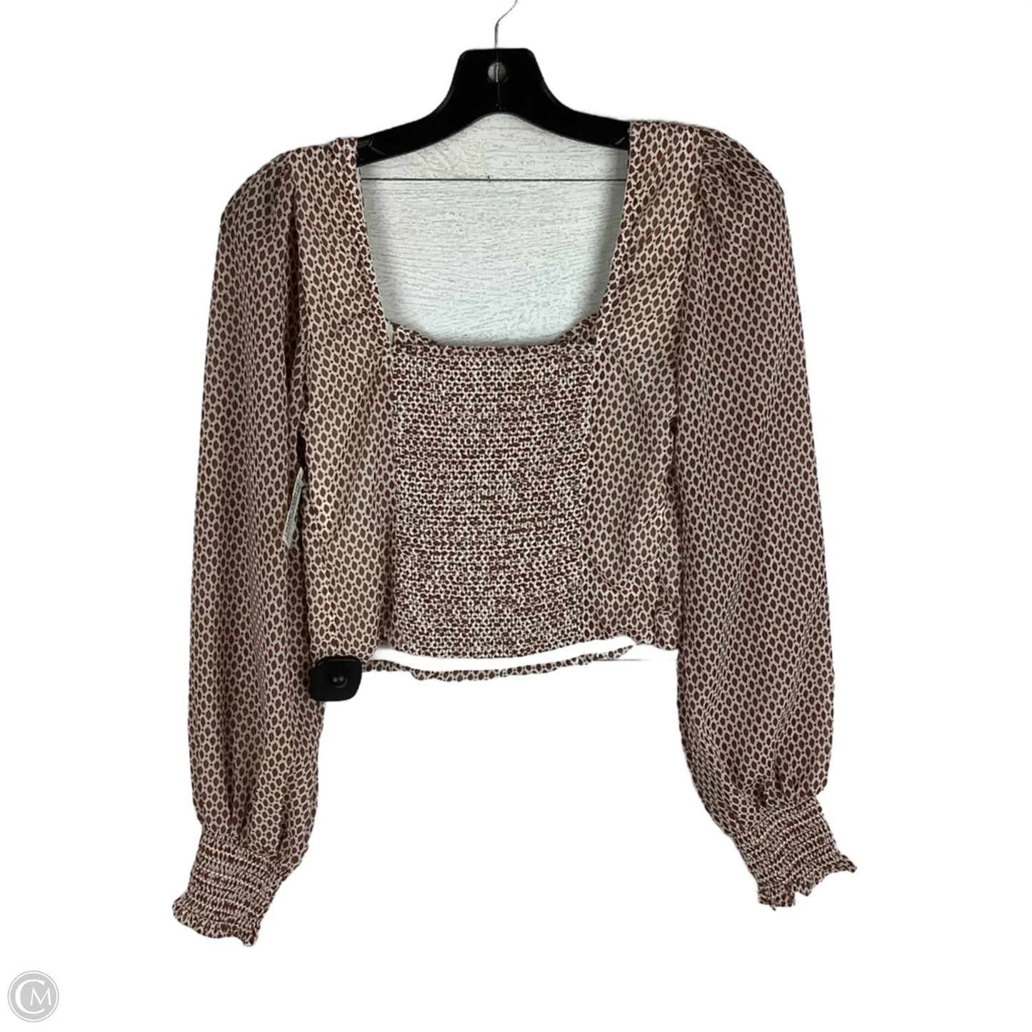 Top Long Sleeve By Abercrombie And Fitch In Brown & White, Size: S
