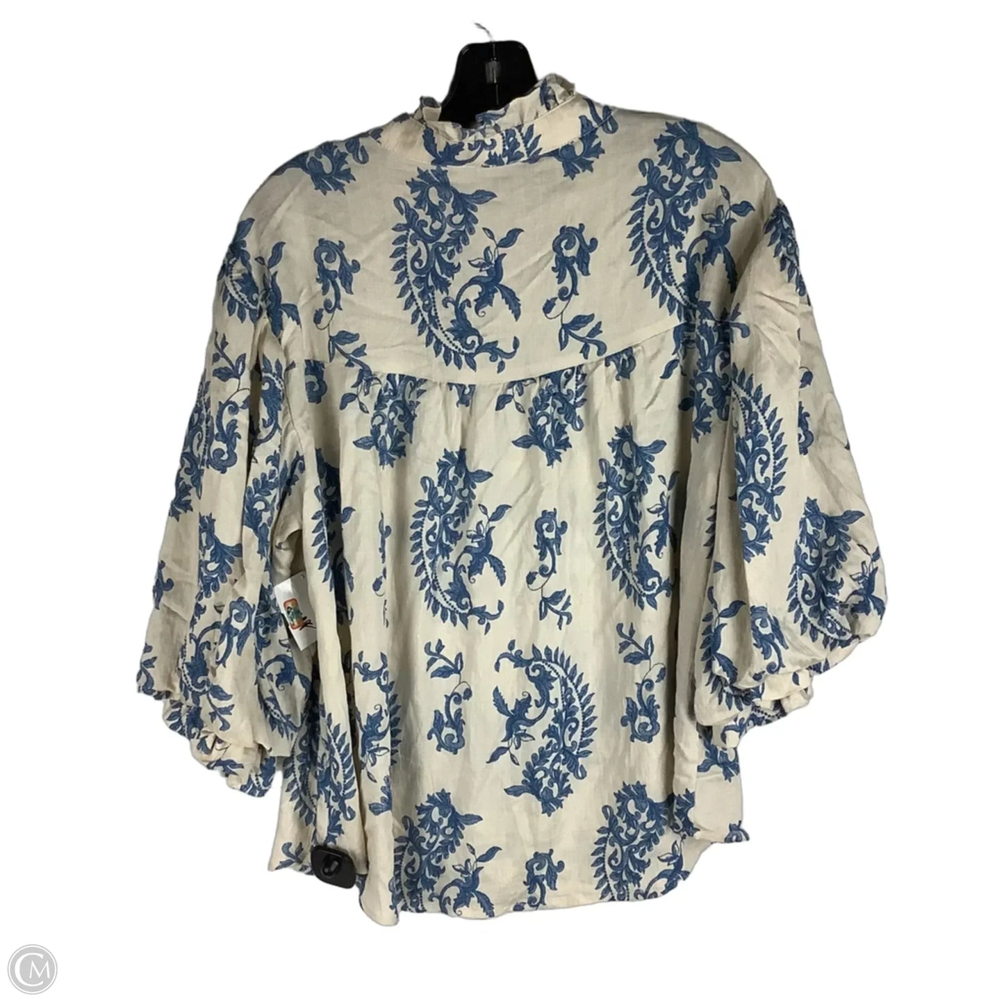 Top Short Sleeve By Gigio In Blue & Cream, Size: L