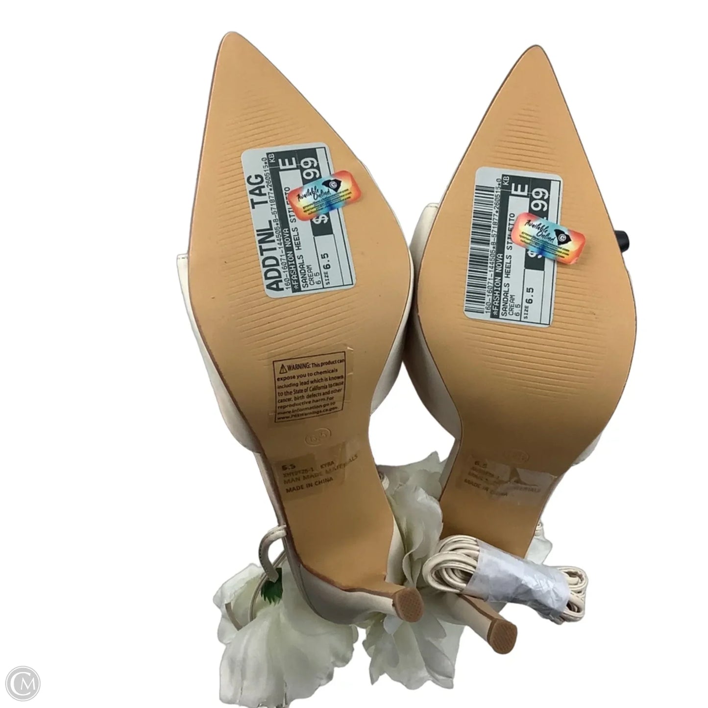 Sandals Heels Stiletto By Fashion Nova In Cream, Size: 6.5