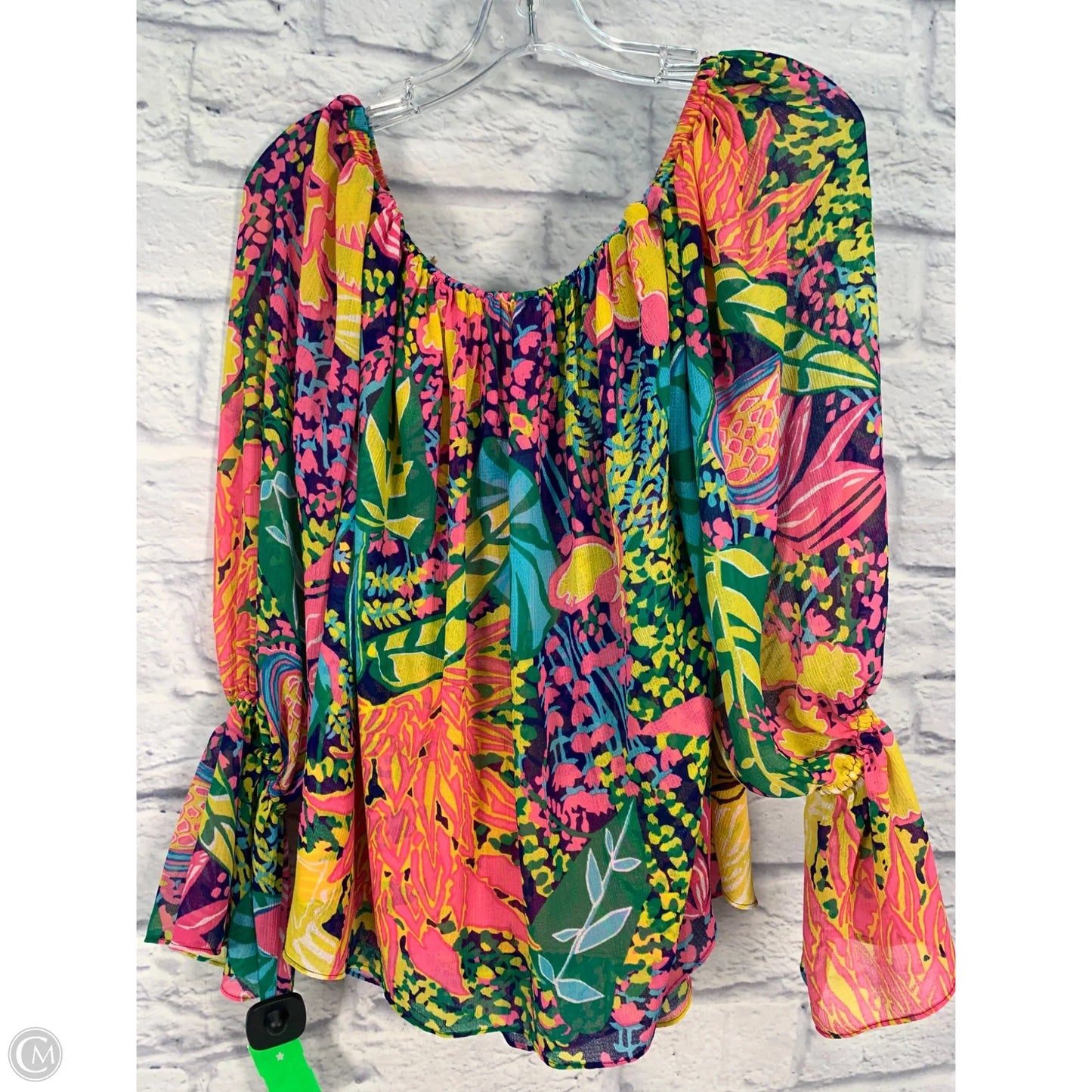Top Long Sleeve By Trina Turk In Green & Pink, Size: S