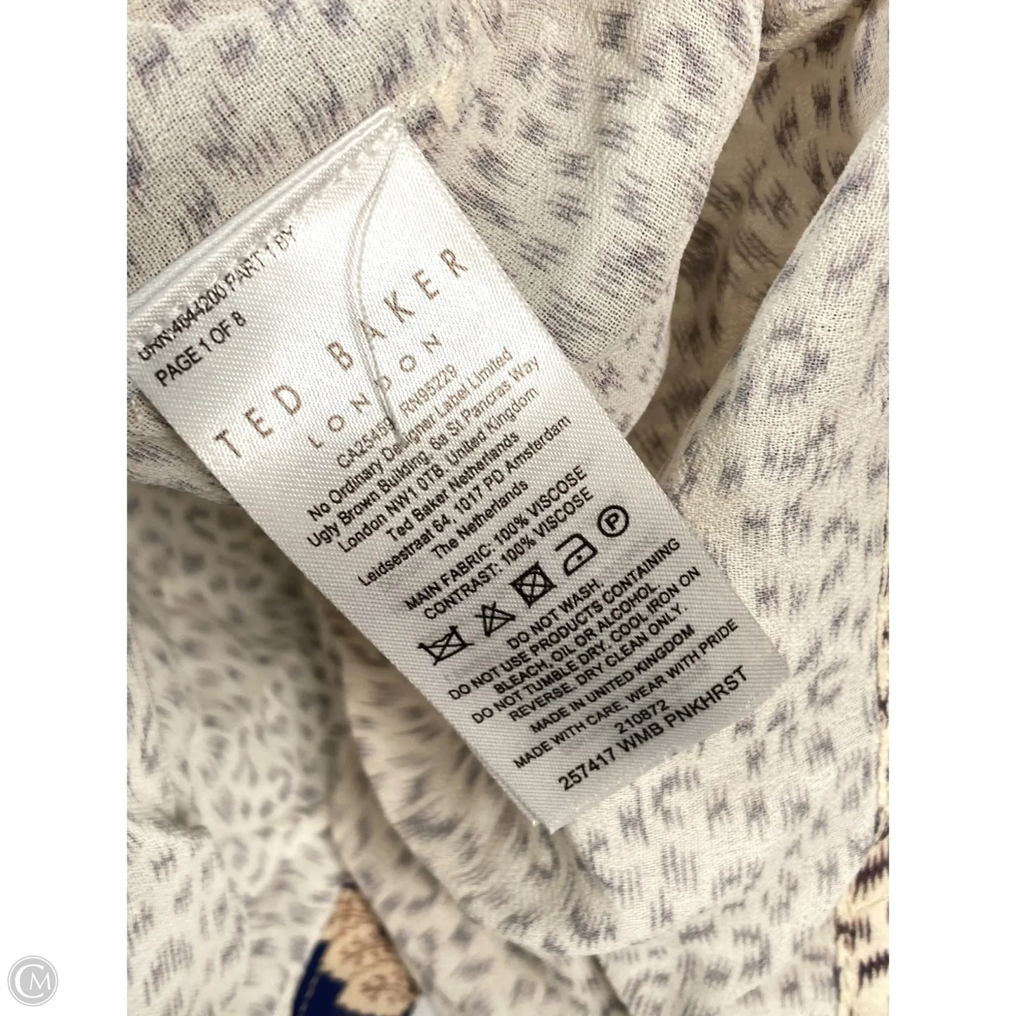 Blouse Long Sleeve By Ted Baker In Blue & Cream, Size: S