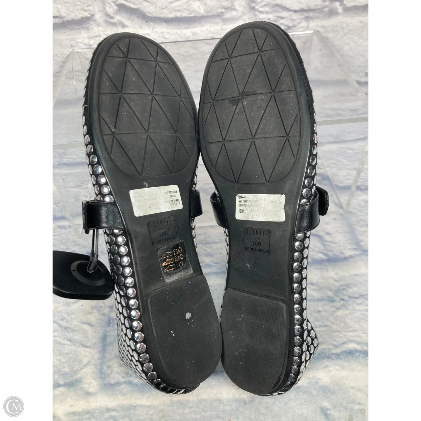 Shoes Flats By Schutz In Black & Silver, Size: 10