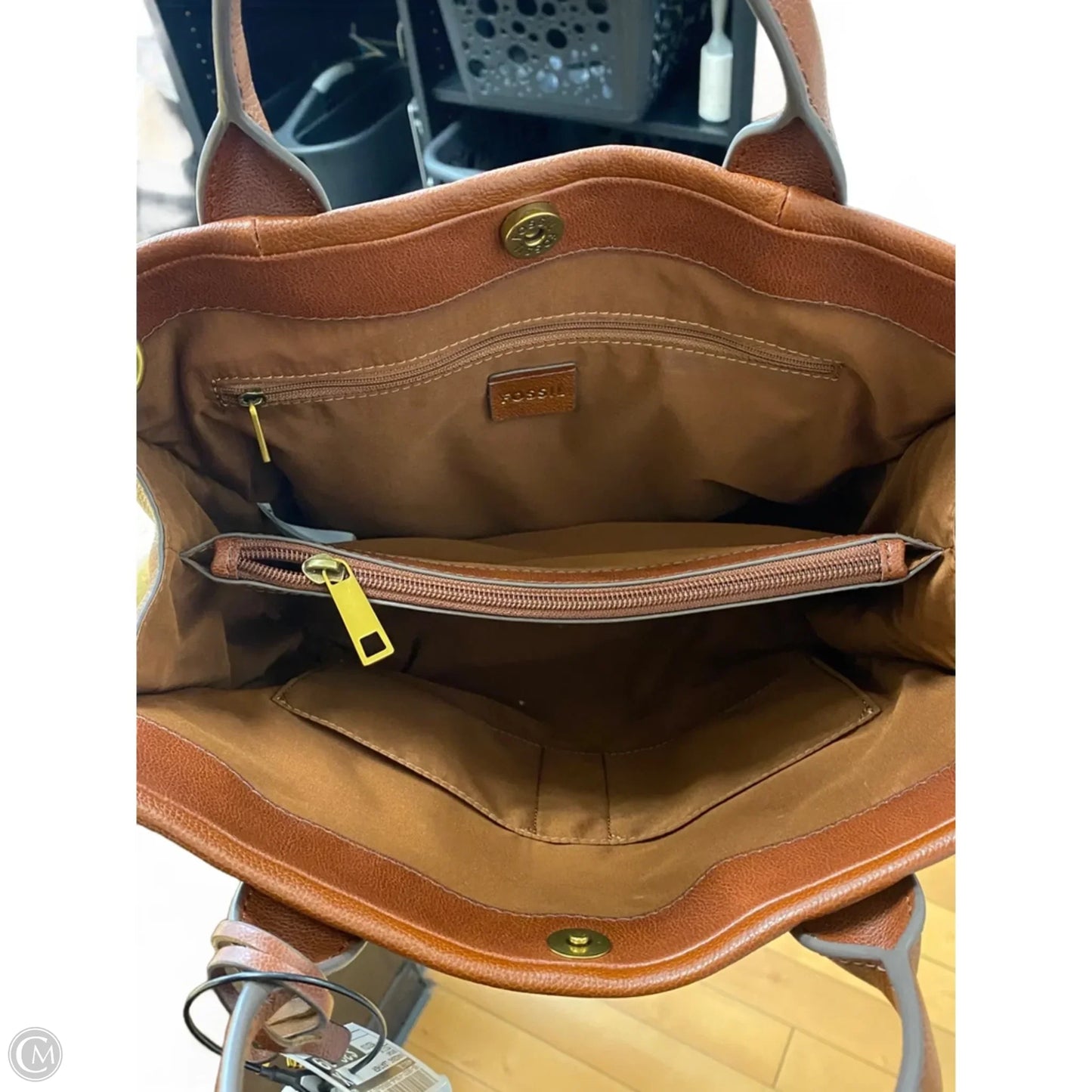 Handbag Leather By Fossil, Size: Medium